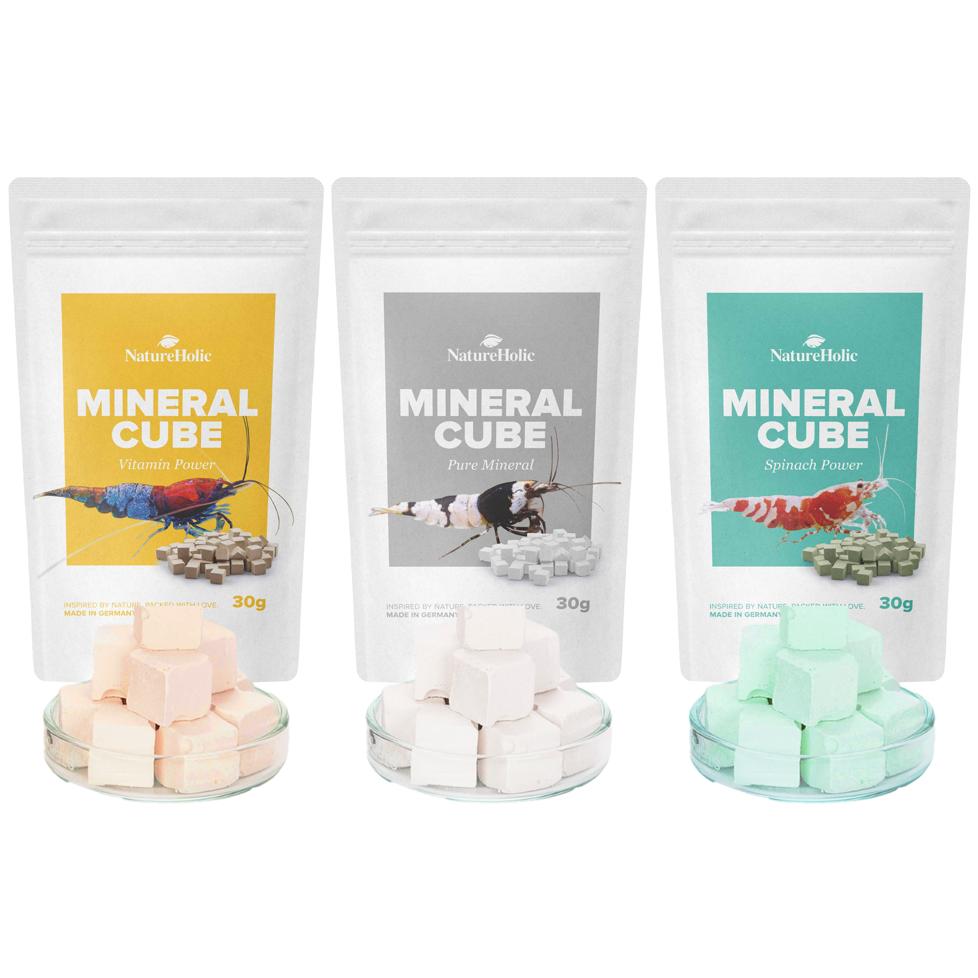 NatureHolic MineralCube Bundle, Mineralien für Garnelen, Schnecken & Krebse, 3 x 30 g