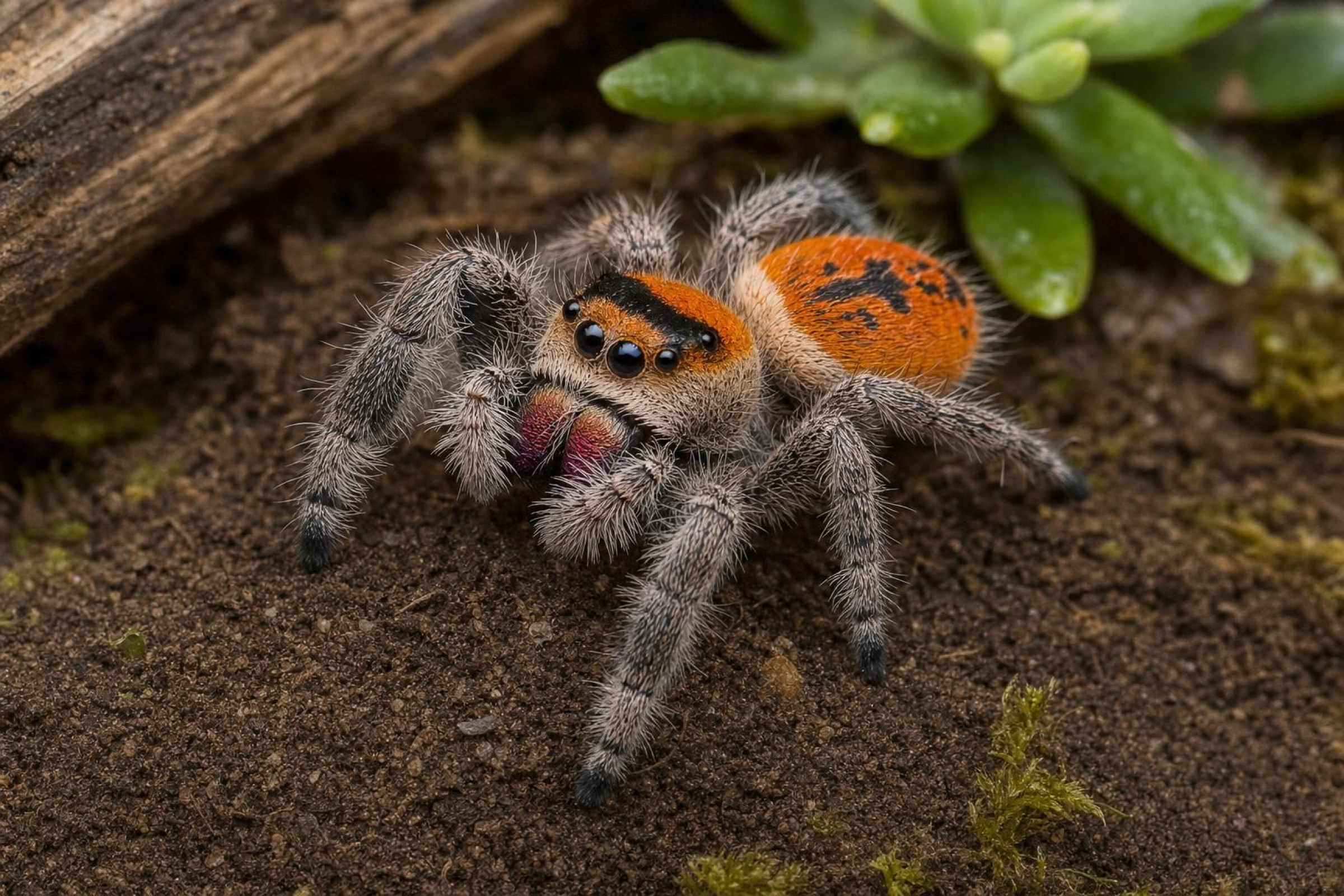 Rot-orange Königsspringspinne, Phidippus regius