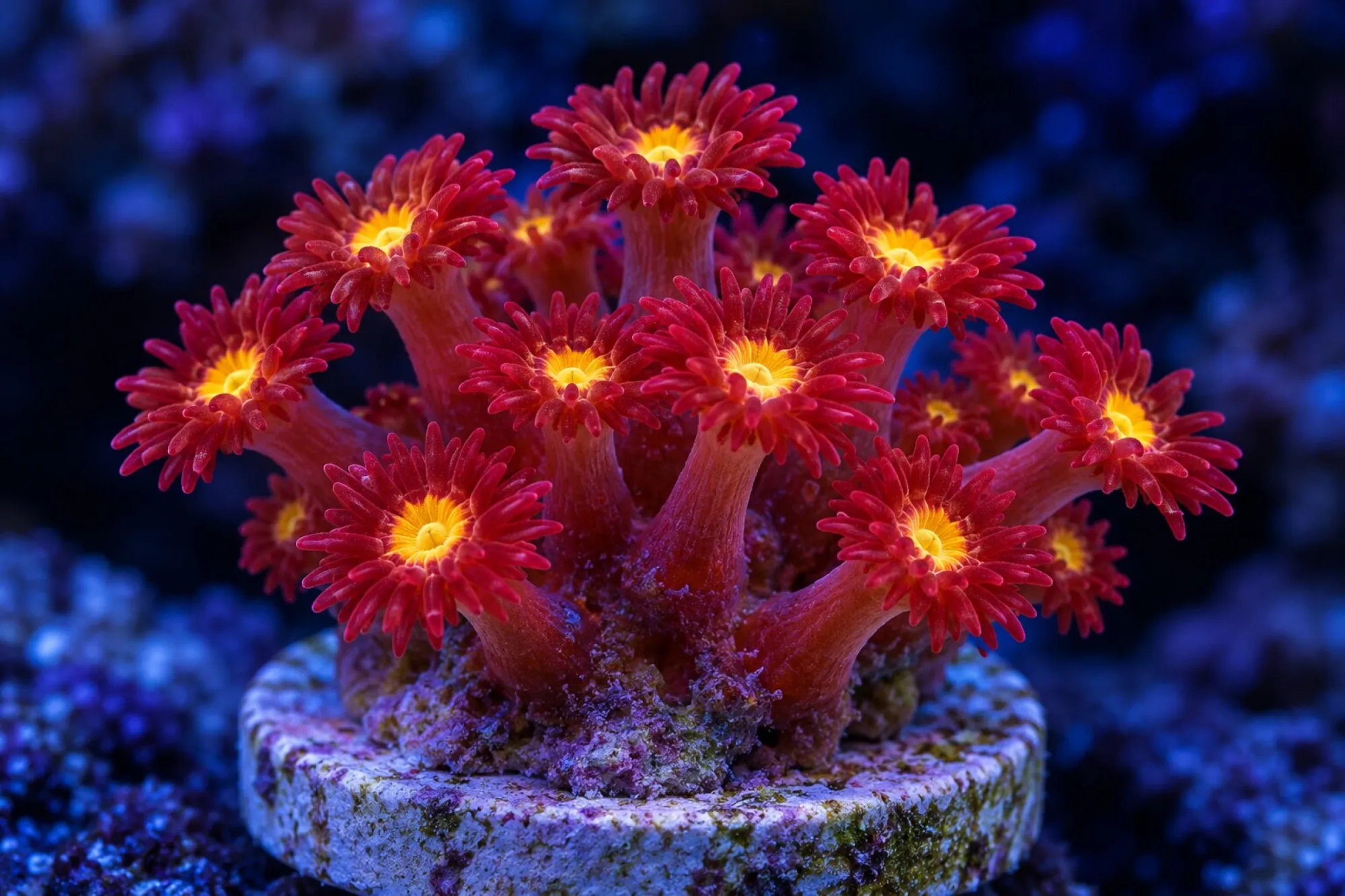 Margeritenkoralle „Yellow Hellfire“ (Nachzucht), Bernardpora stutchburyi, Größe S–M