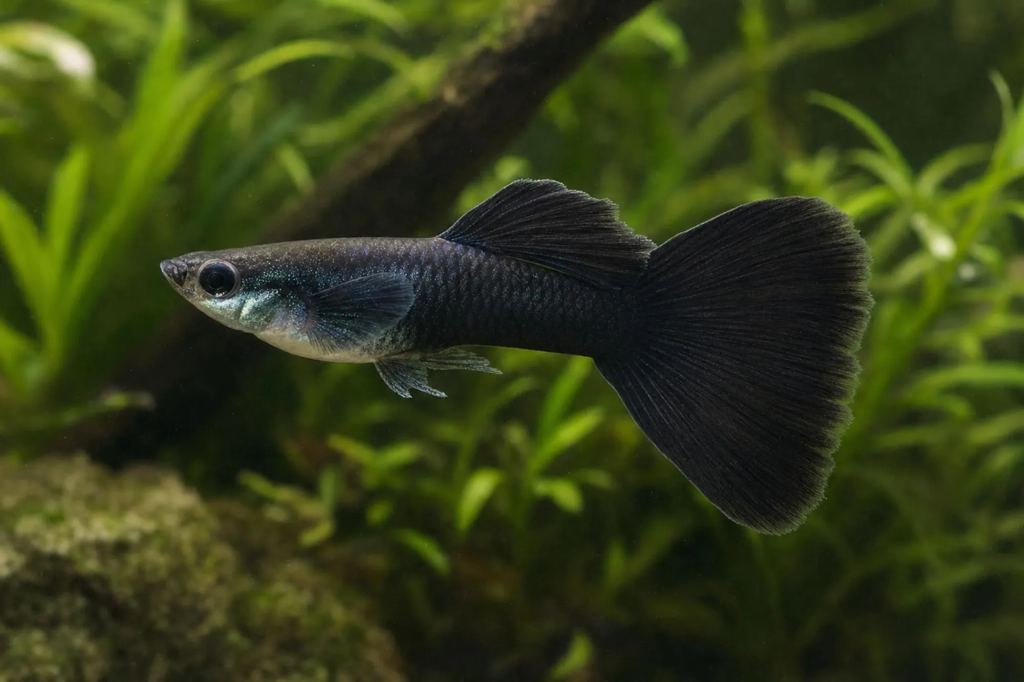 Schwarzer Guppy – Männchen, Poecilia reticulata