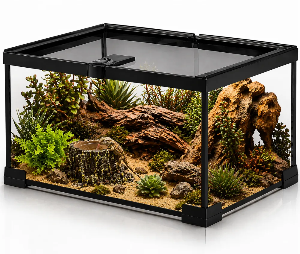 Hobby Forest Stump: Baumstumpf-Pflanztopf und Trinkschale für Terrarium (14 × 12,5 × 10 cm) in Holzoptik mit Jahresringen – als Pflanzgefäß oder verschlossene Wasserstelle für Reptilien und Amphibien