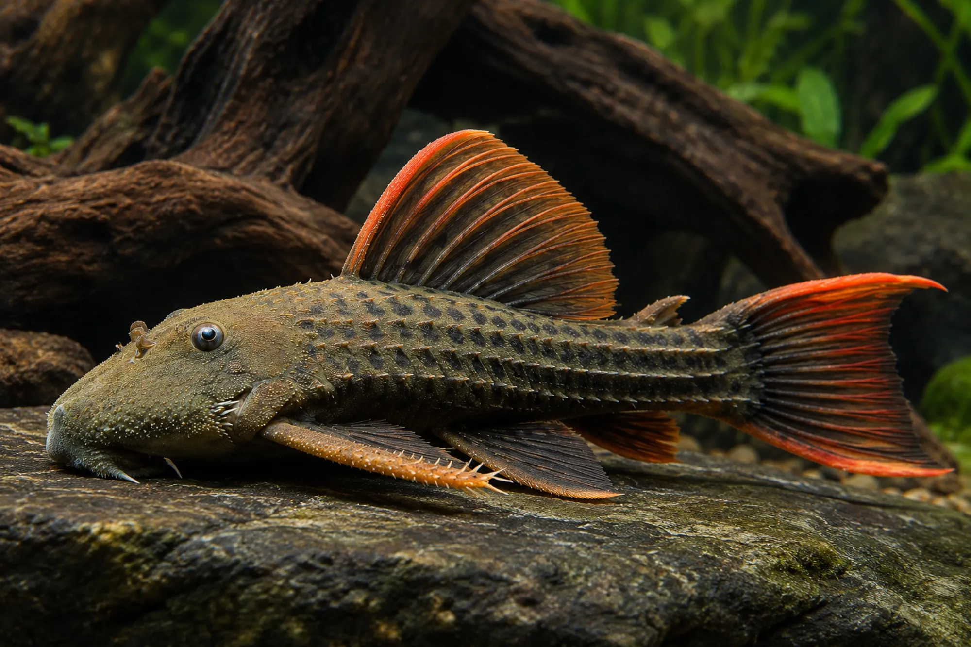 Rotflossen-Kaktuswels, L24, Pseudacanthicus cf serratus, 8-10 cm
