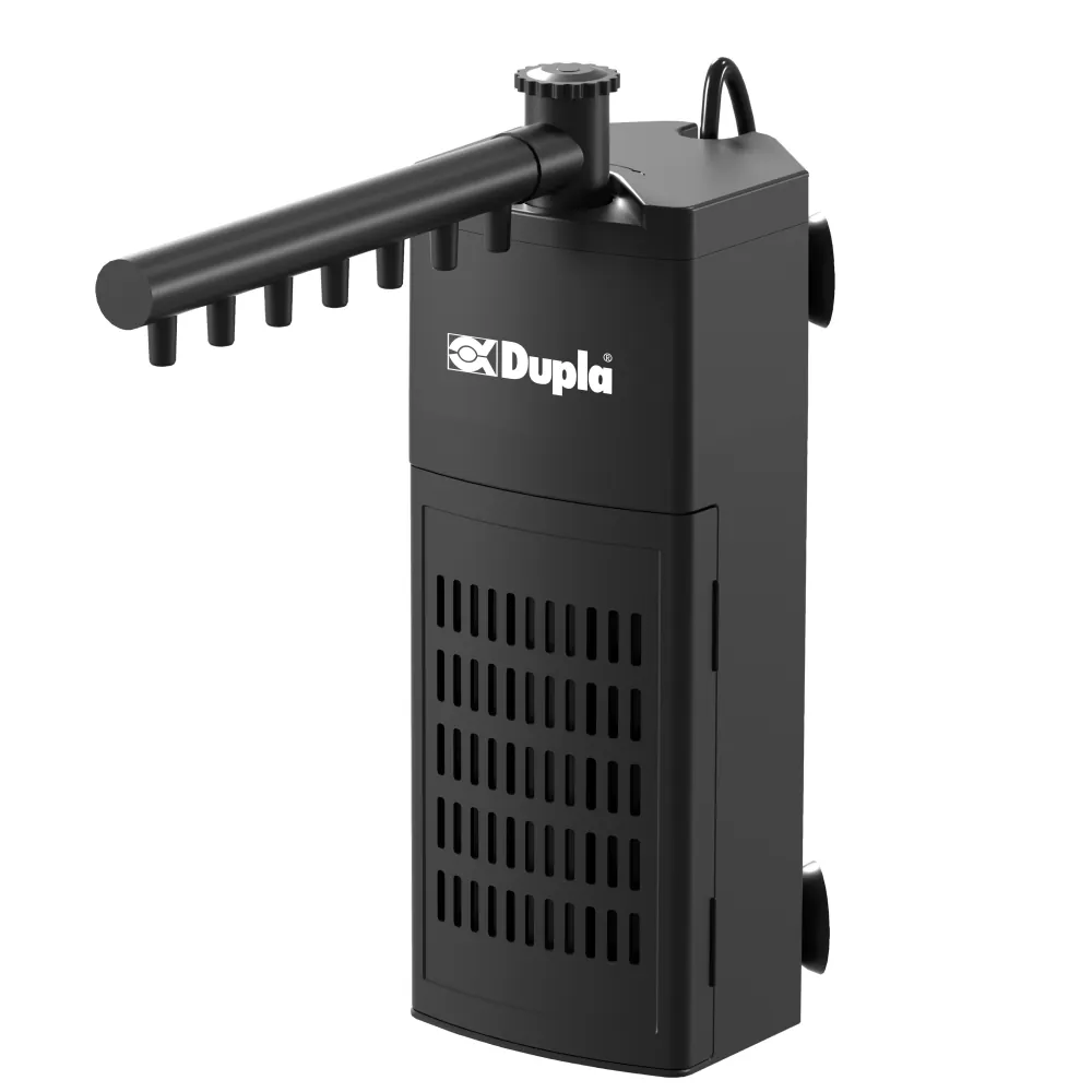 Dupla Clean Flow Filter 80 Innenfilter (dreieckig) für 50–80 L Aquarien, platzsparender Eckeinsatz mit Saugnäpfen, 310 l/h bei 5,2 W, garnelensichere Kokosmatte, schwarzer Innenfilter