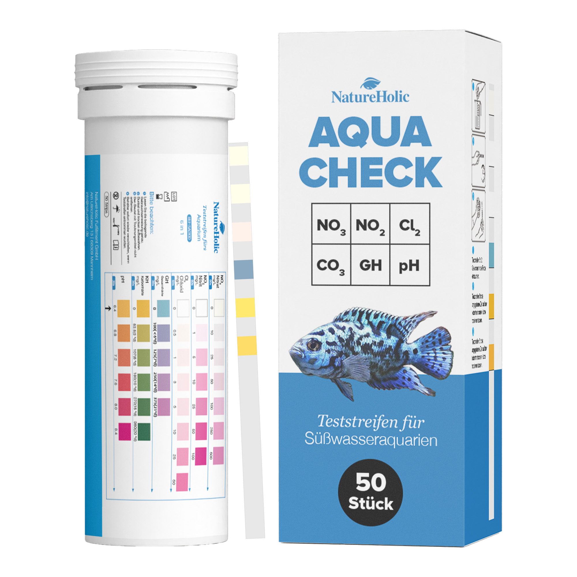 Packung mit Aqua Check Teststreifen für Süßwasser