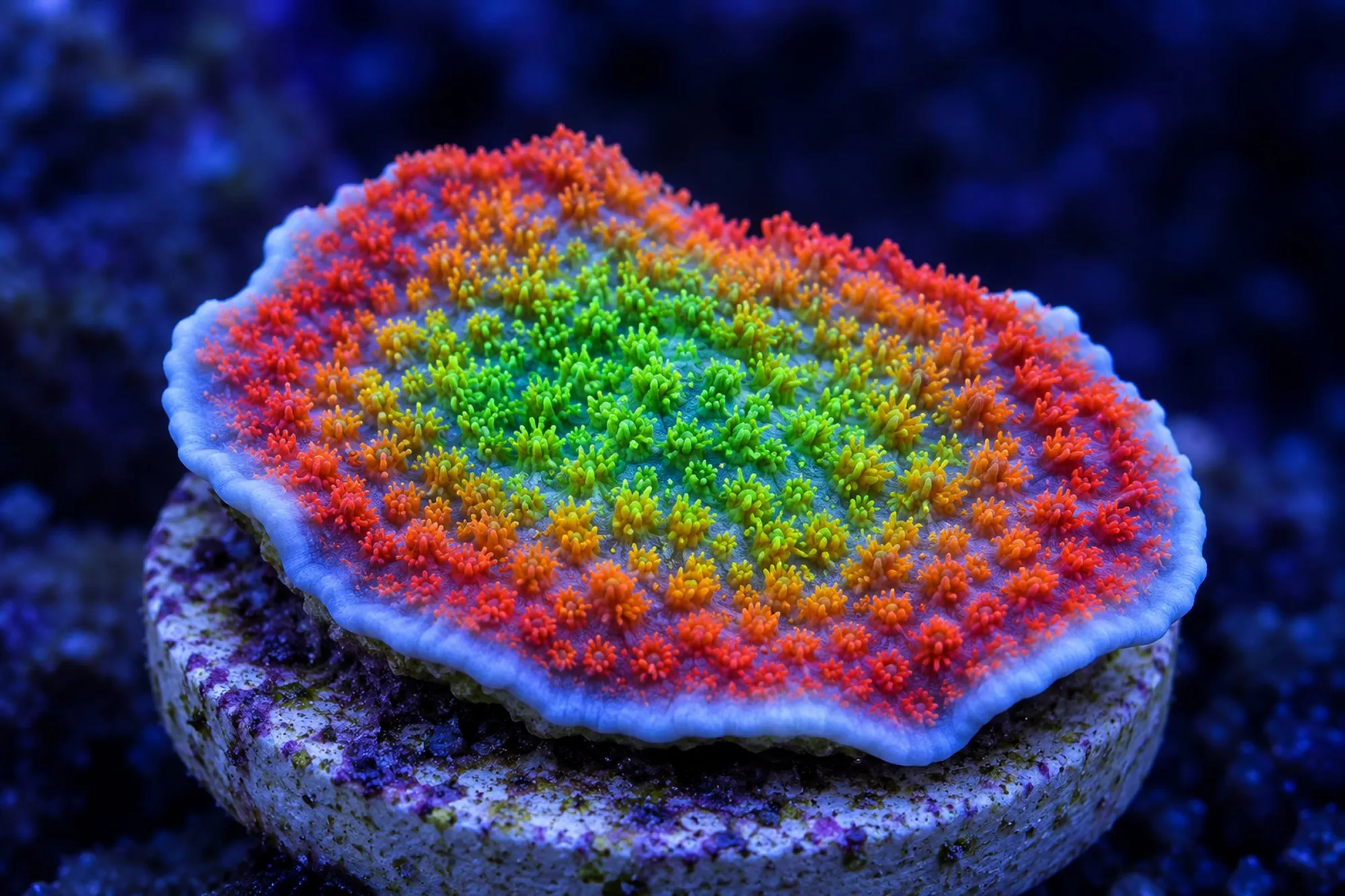 Montipora-Steinkoralle „Rainbow“ (Nachzucht), Montipora spec., Größe S–M