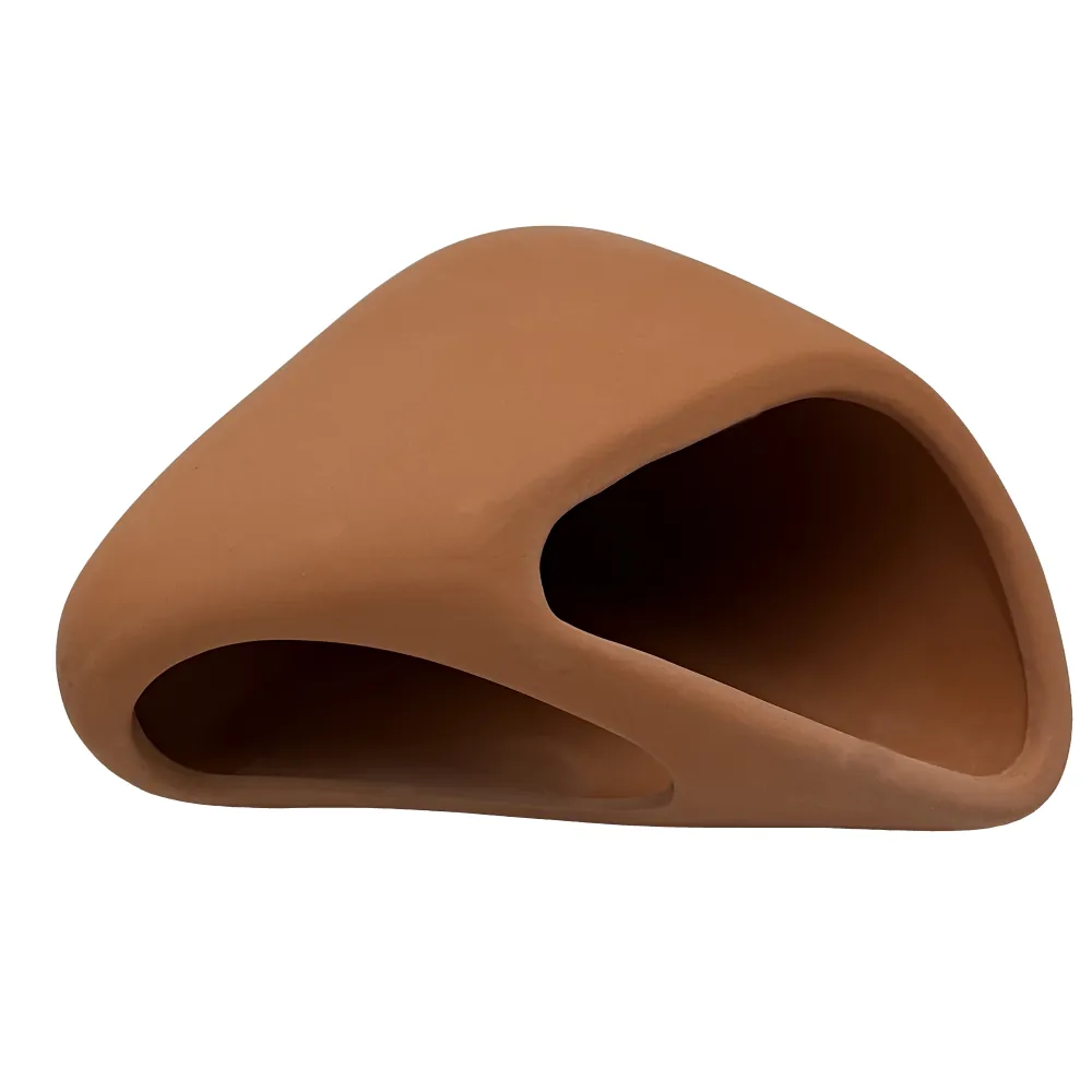 Gebrannte Keramik-Höhle ‚Hobby Wave Cave 2 red‘, glatte, weich geschwungene Form mit zwei Öffnungen; wasserneutrale Aquarium-Dekoration, Maße 17×16×8,5 cm, sicherer Rückzugsort für Garnelen, Fische und Krebse