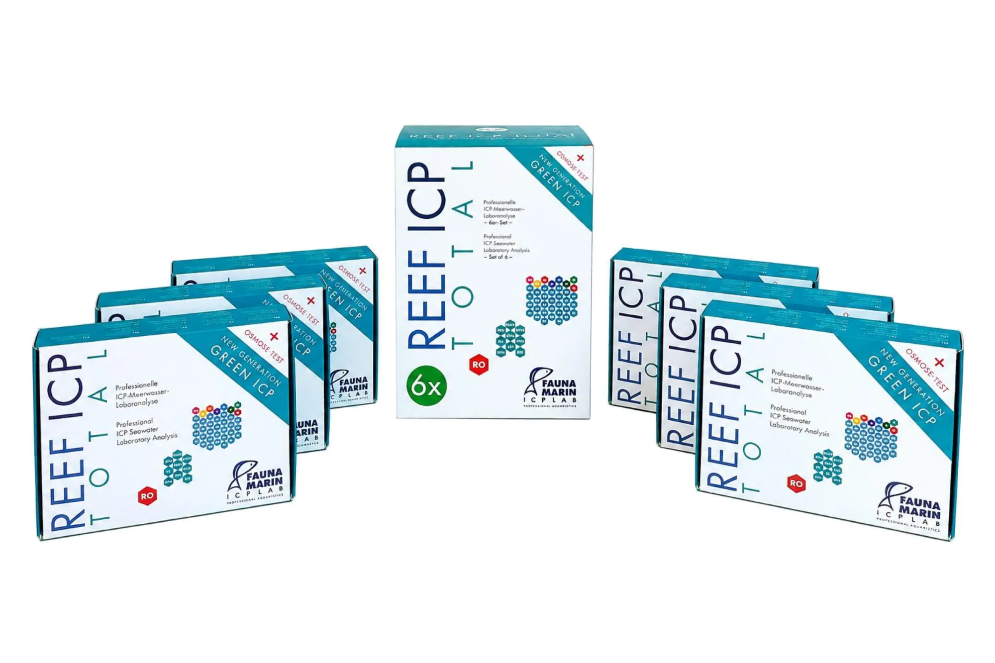 Fauna Marin Reef ICP Total 6er-Set inkl. Osmosewassertest – KI-generierte Abbildung aus Produktreferenz