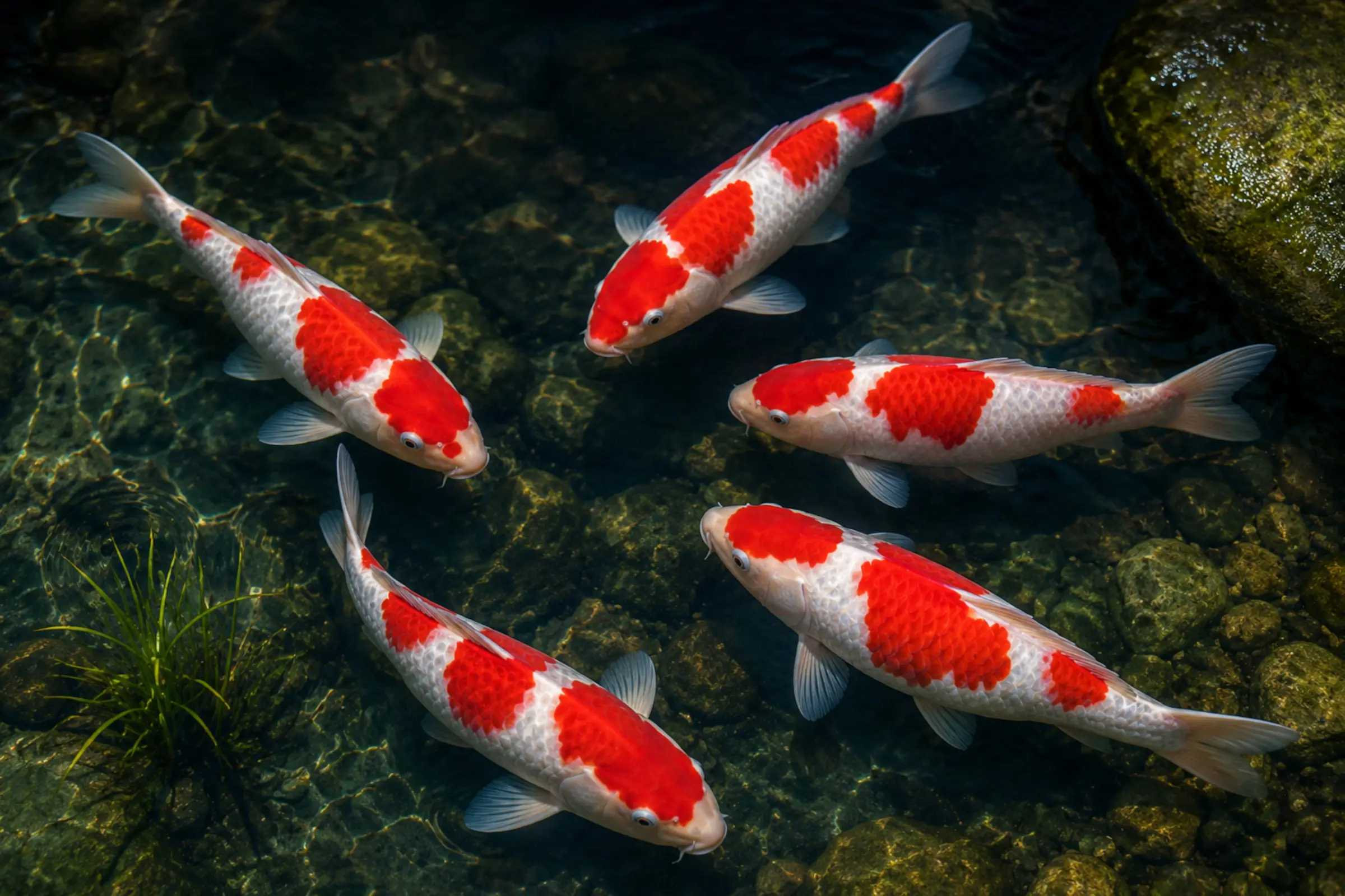 Mehrere Rot-weiße Kohaku Koi cyprinus carpio