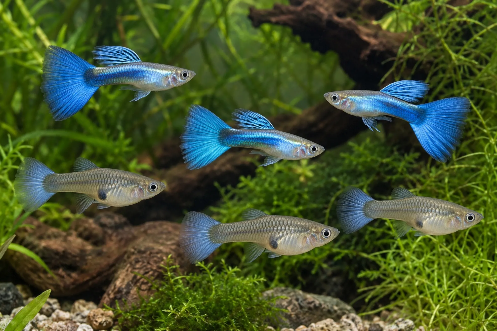 Guppy „Blue Neon“, Set 5 Männchen + 5 Weibchen, Poecilia reticulata