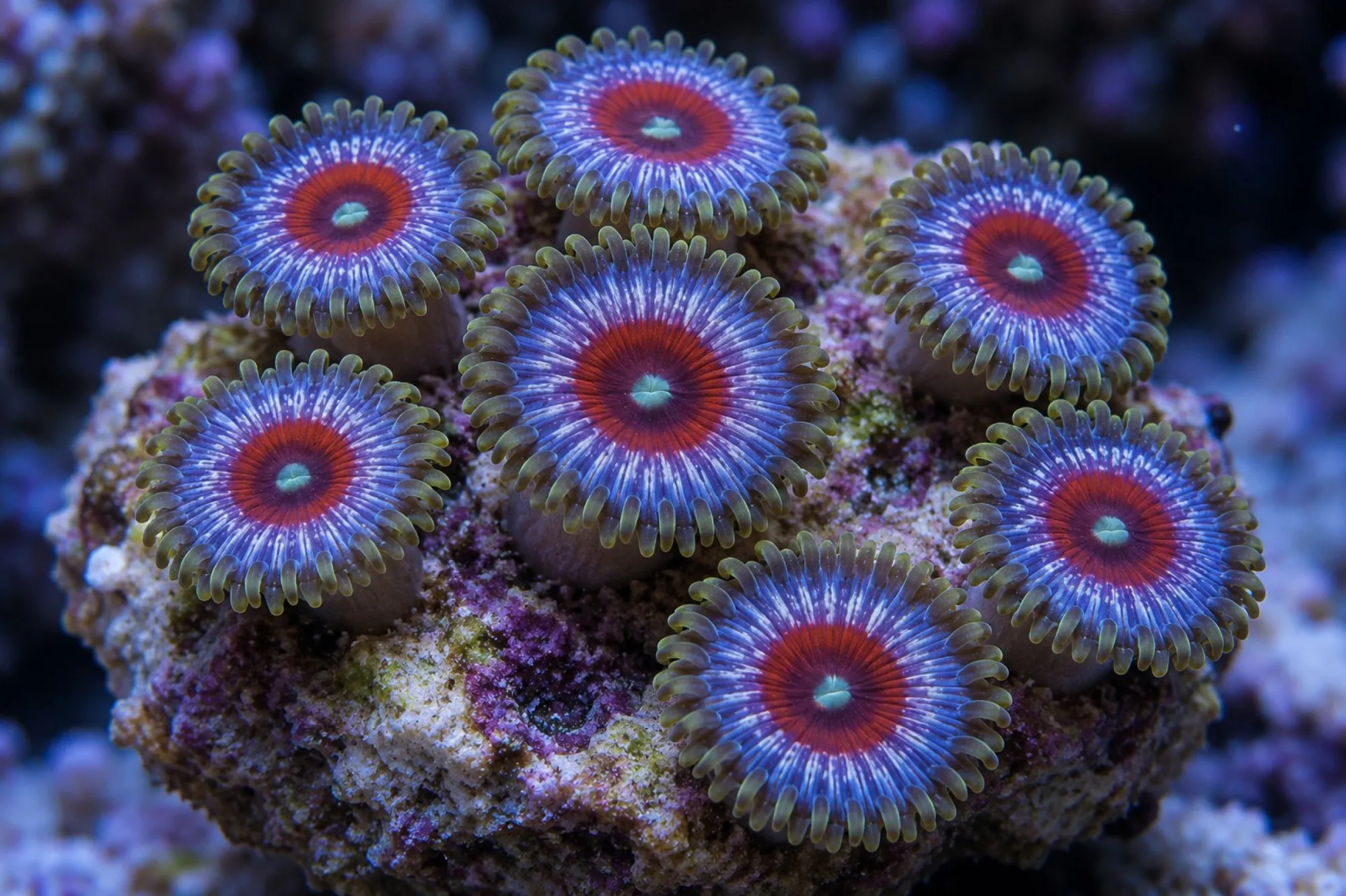 Krustenanemone „Captain America“ (Nachzucht), Palythoa spec., ca. 6 - 10 Polypen