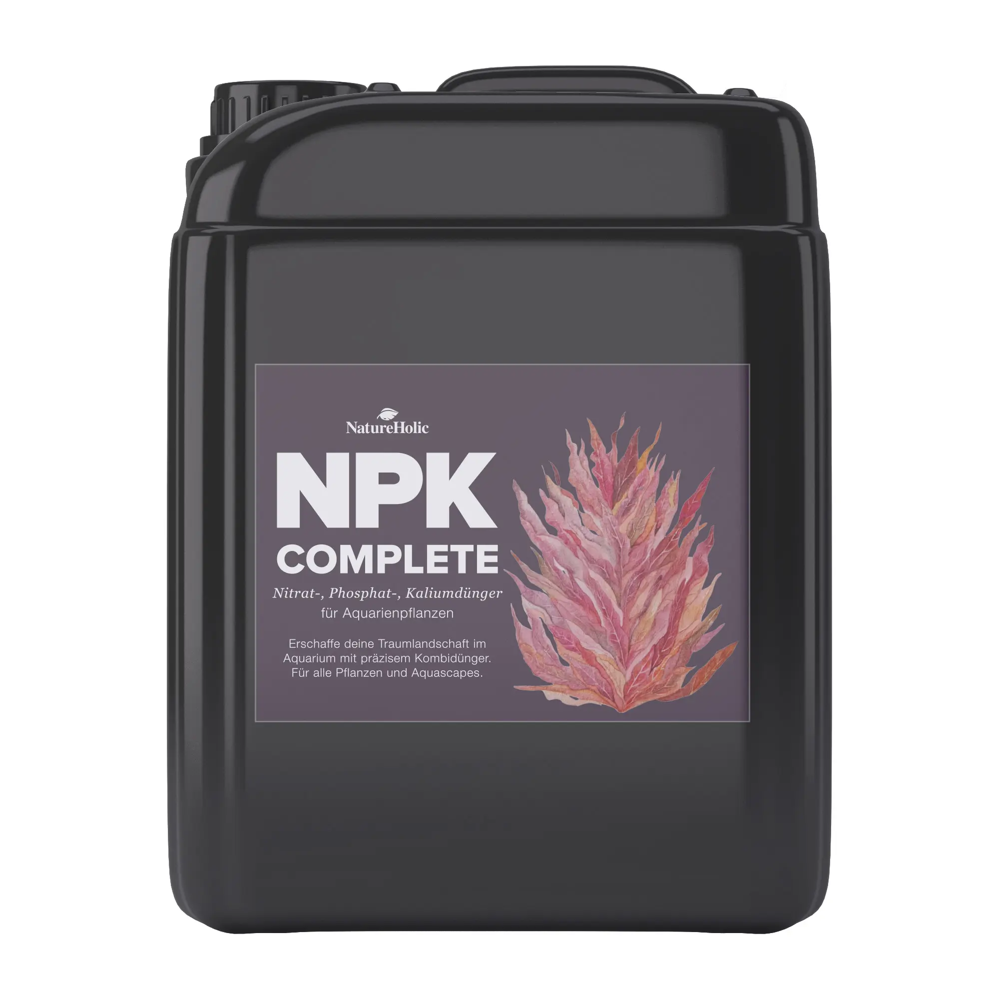 Schwarzer Kanister mit NPK Complete Dünger-Etikett