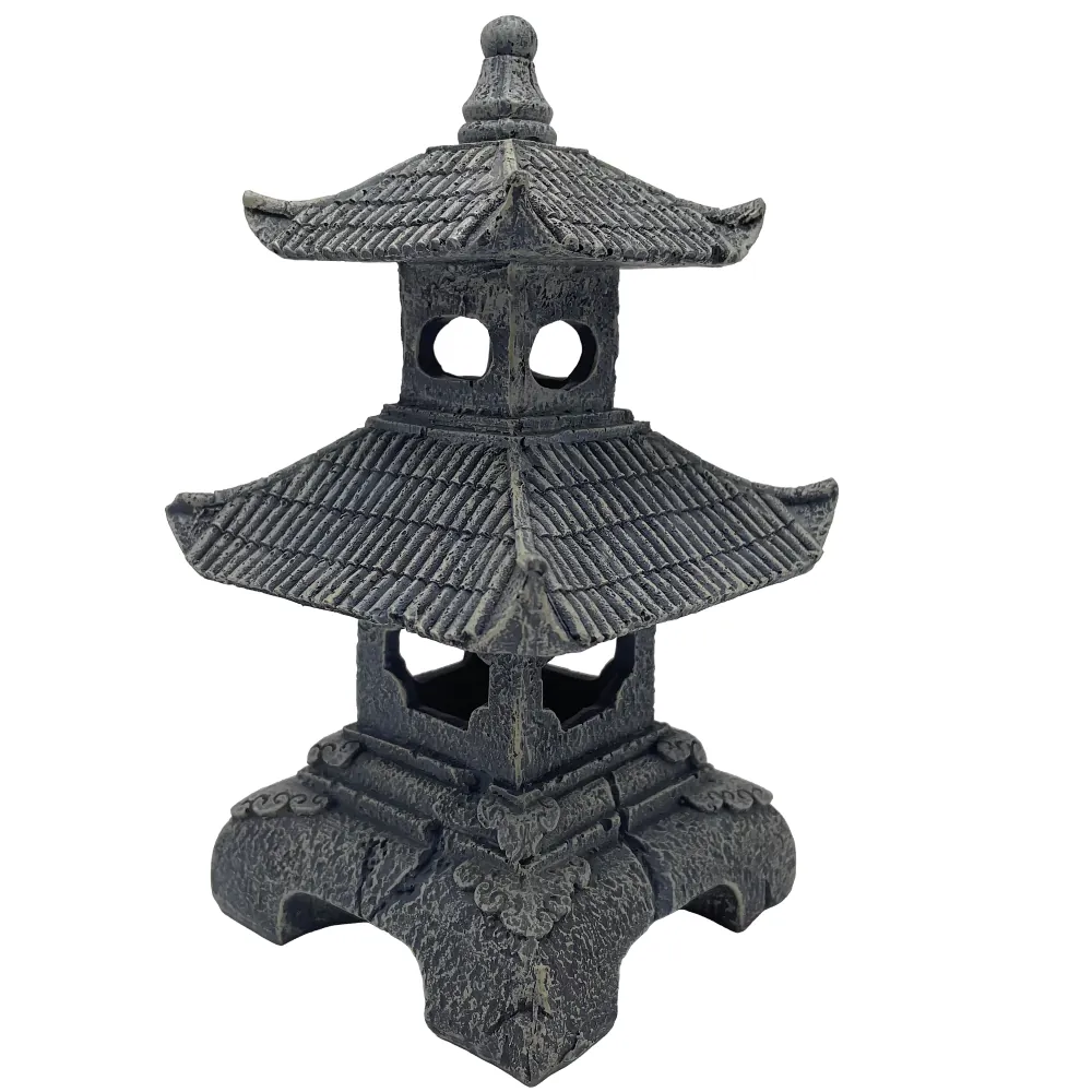 Hobby Senso Temple Aquarium-Deko: asiatischer Tempel aus wasserneutralem Polyresin, 11 × 11 × 19 cm, gestufte Dächer und Nischen als Versteck und Blickfang für Süßwasseraquarien