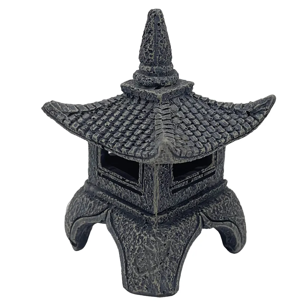 Hobby Sado Temple Aquarium-Deko: asiatischer Mini-Tempel aus wasserneutralem Polyresin mit gestuften Dächern, moosiger Optik und Öffnungen als Versteck für Fische und Garnelen, Maße 9 × 8 × 9,5 cm, ideal für Nano-Becken