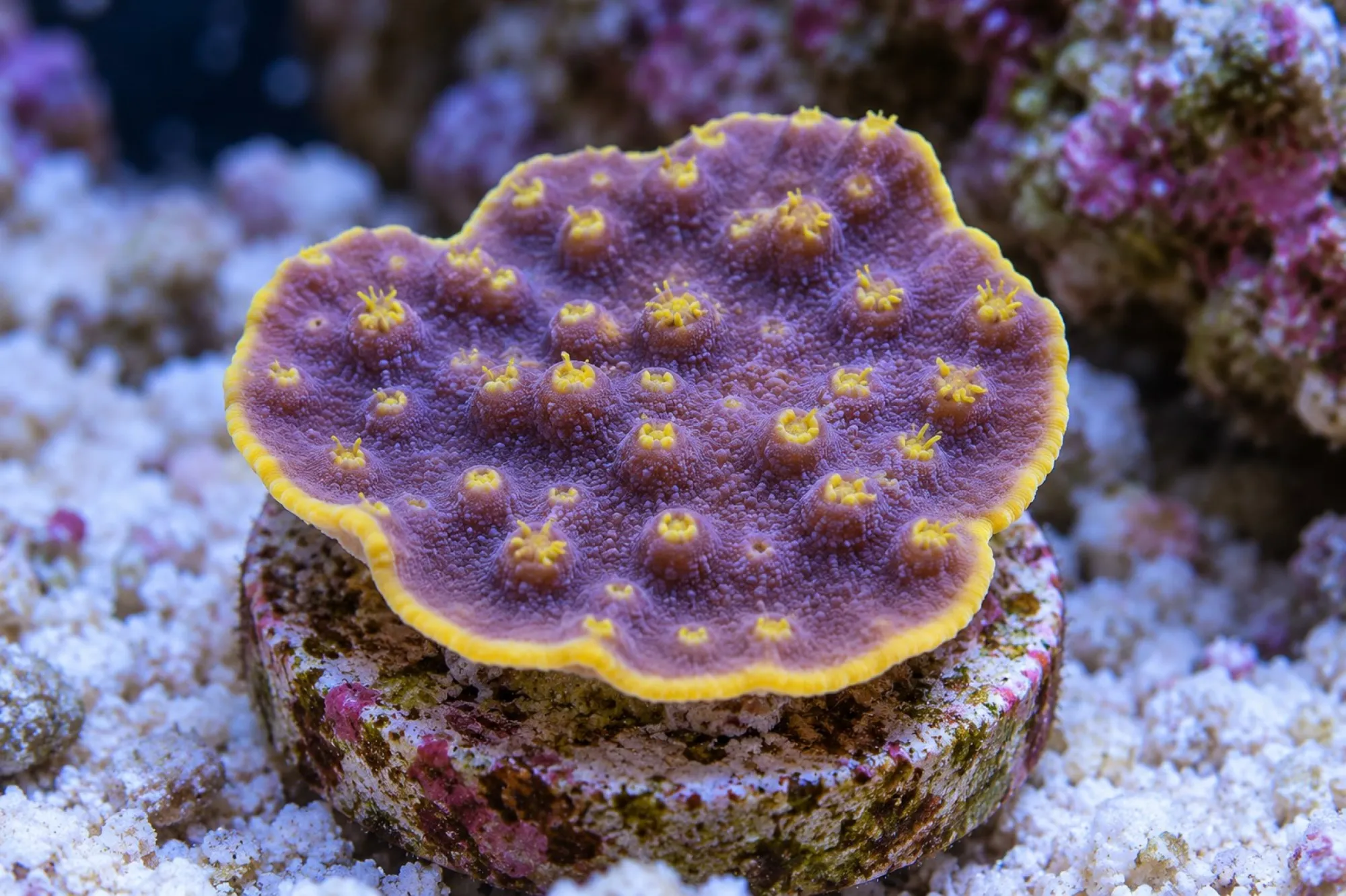 Kelchkoralle „Gelb/Lila“ (Nachzucht), Turbinaria reniformis, Größe S–M