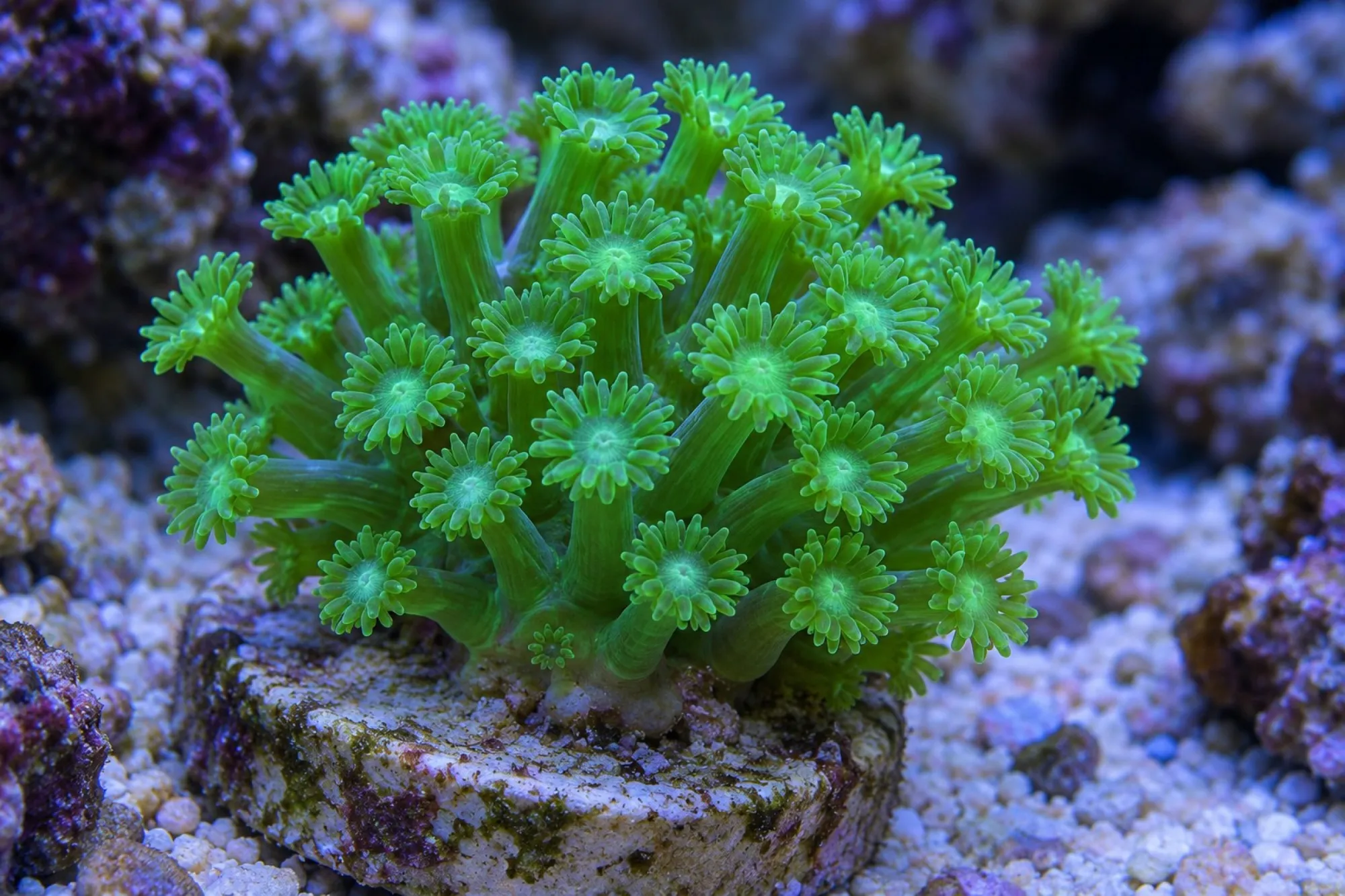 Margeritenkoralle „Grün“ (Nachzucht), Goniopora spec., Größe S–M