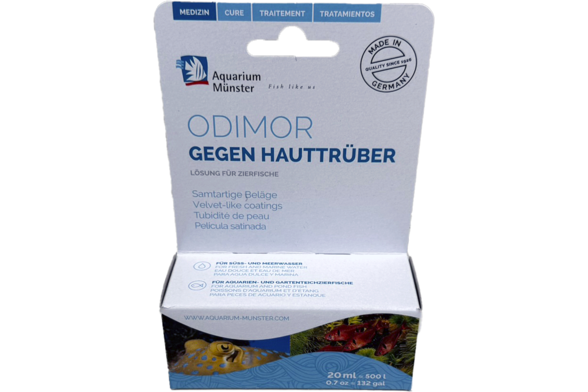 Verpackung: Aquarium Münster Odimor gegen Hauttrüber, 20 ml