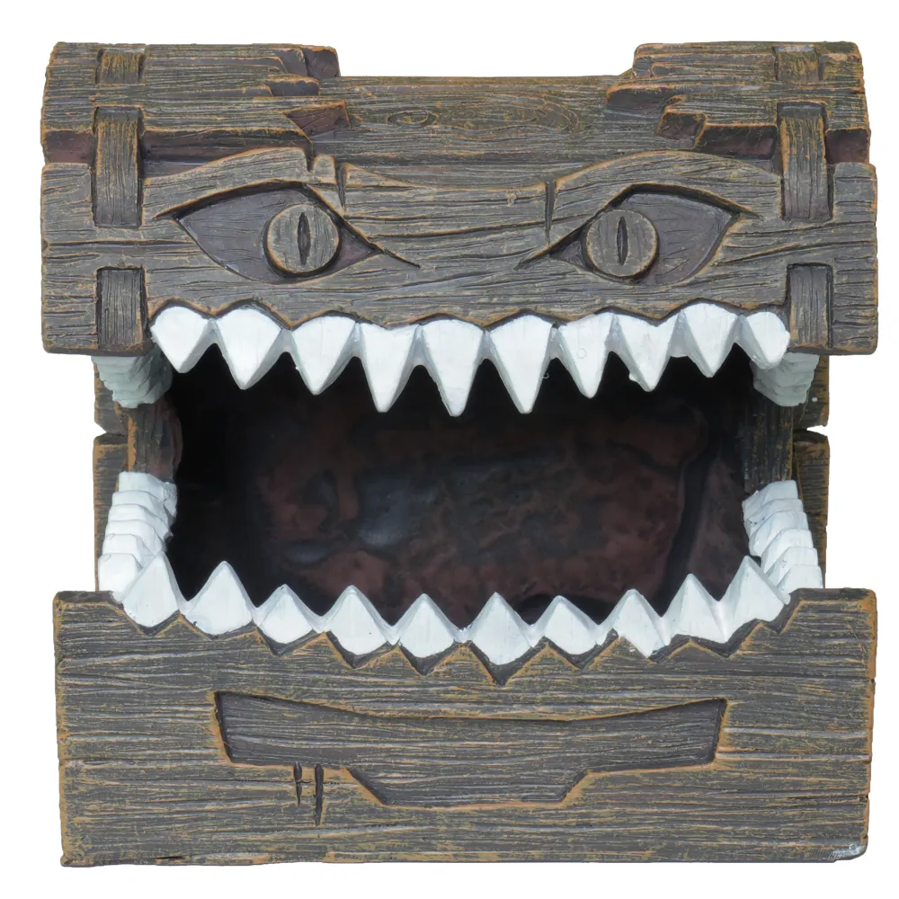 Hobby The Chest Aquarium-Deko: detailreiche Schatztruhe mit Holzoptik, spitzen Zähnen und tiefem Höhleneingang als Versteck für Fische und Garnelen, 11 × 9,5 × 10 cm