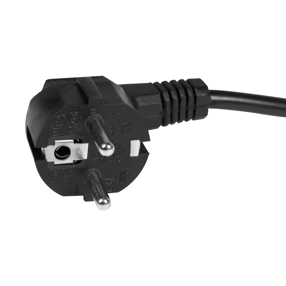 Nahaufnahme eines schwarzen Schuko-Steckers mit Kabel, Zubehör für das Hobby Biotherm Thermo Control Terrarium-Thermostat (Netzanschluss)