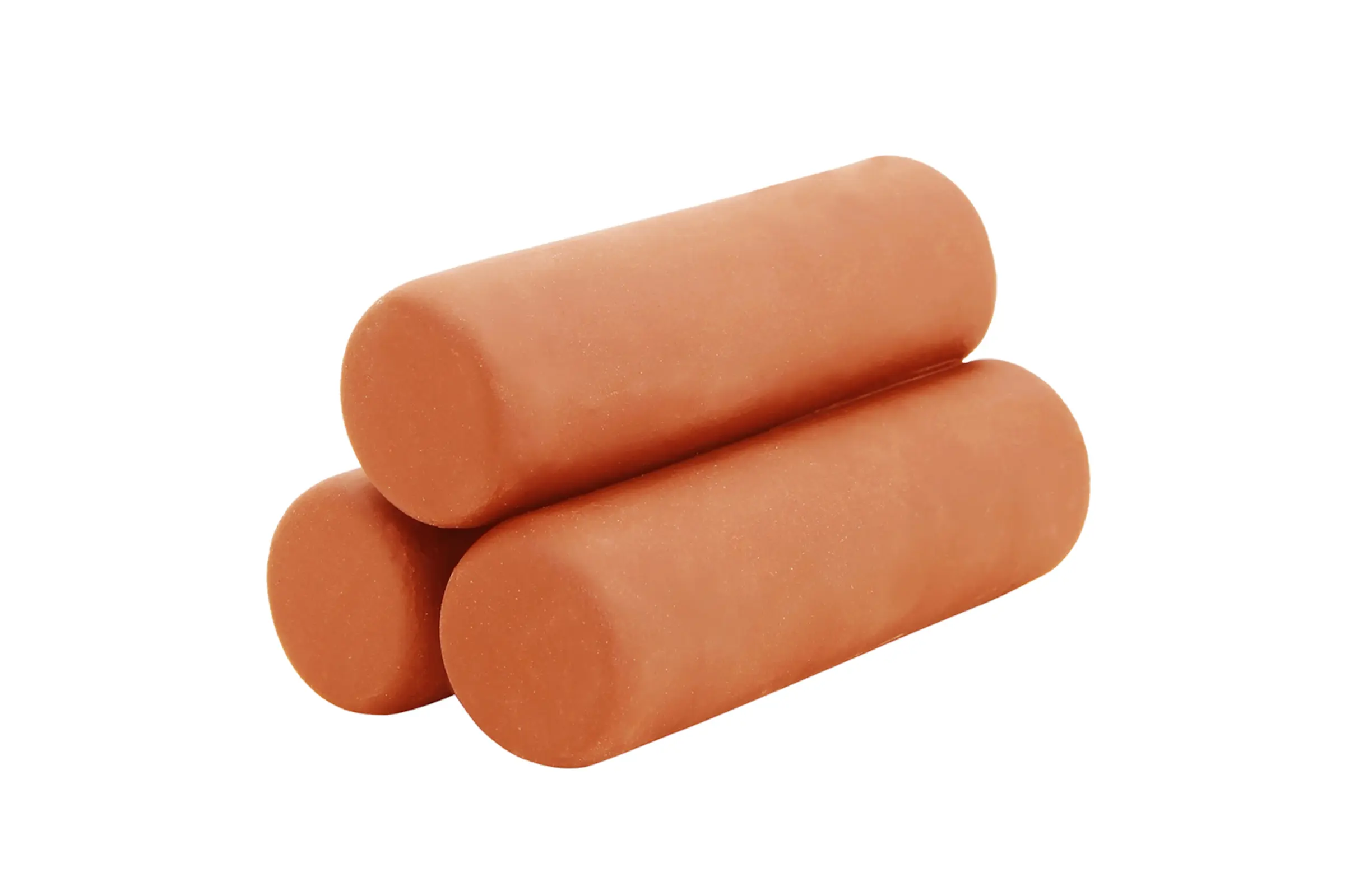 Drei orange zylindrische Radiergummis gestapelt