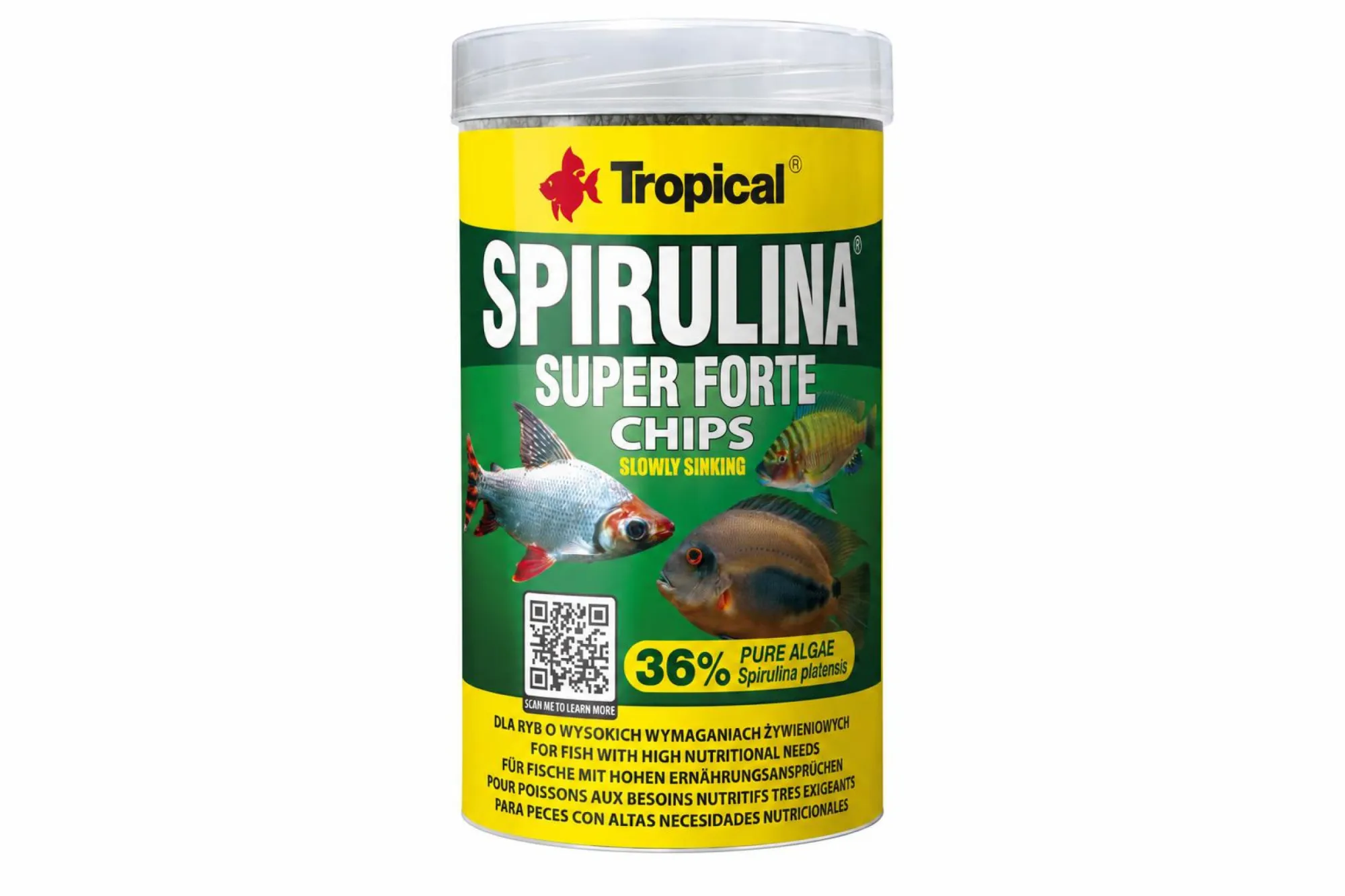 Tropical Super Spirulina Forte Chips 250 ml – KI-generierte Abbildung aus Produktreferenz