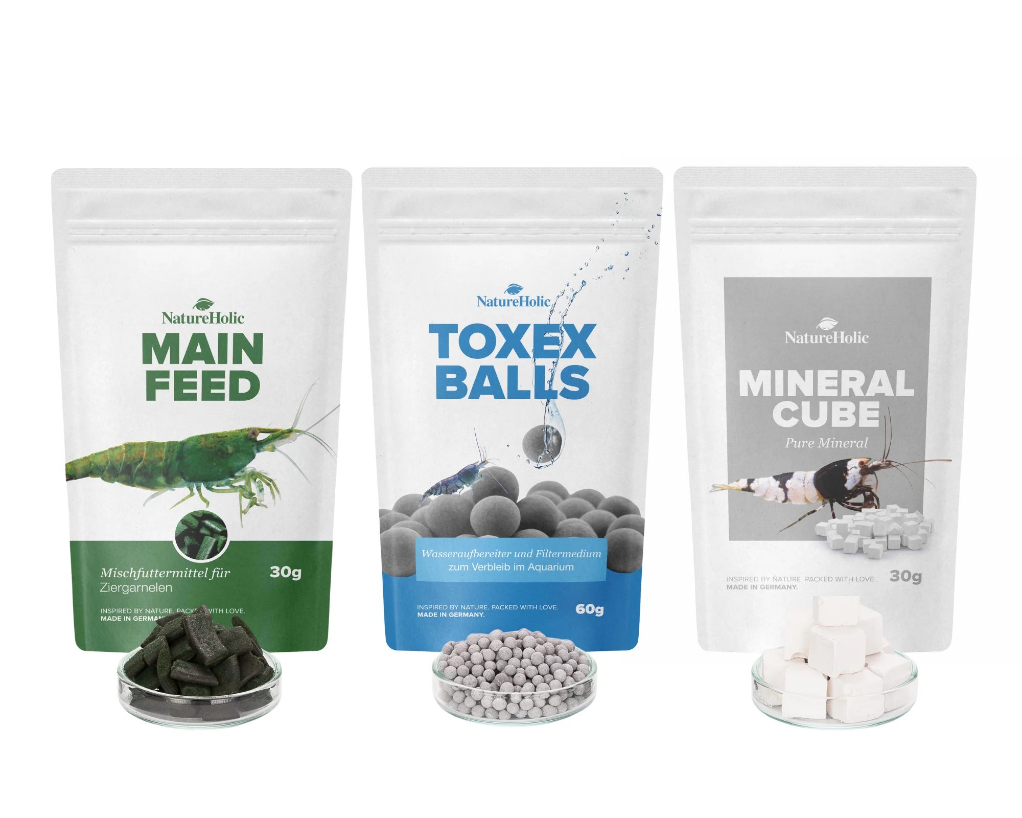 NatureHolic Garnelen "Sorglos" Paket - Mainfeed, MineralCube Pure Mineral, ToxEx Balls