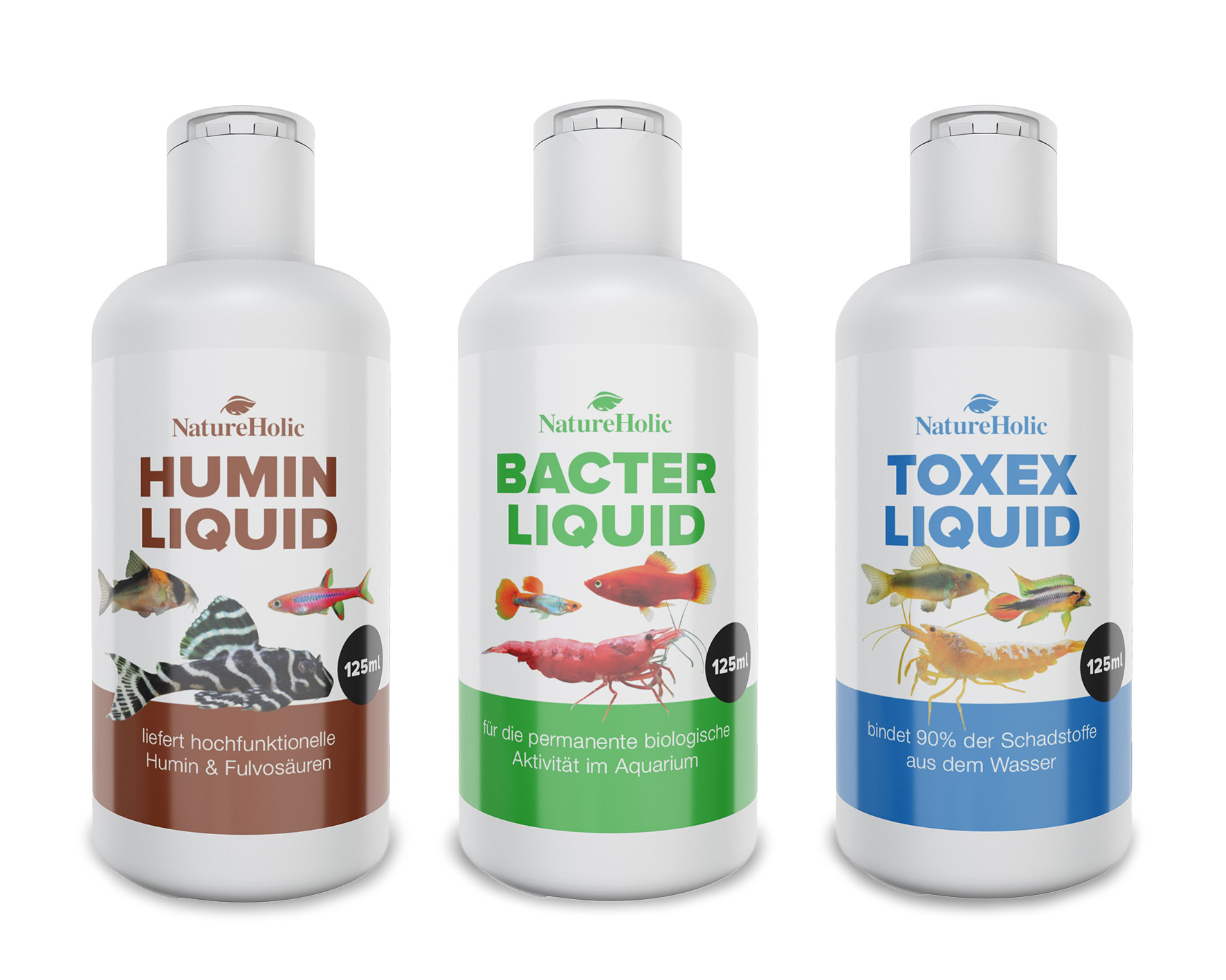 NatureHolic 3 Phasen Liquid, Aquarium Pflegeset, 3 x 125 ml 