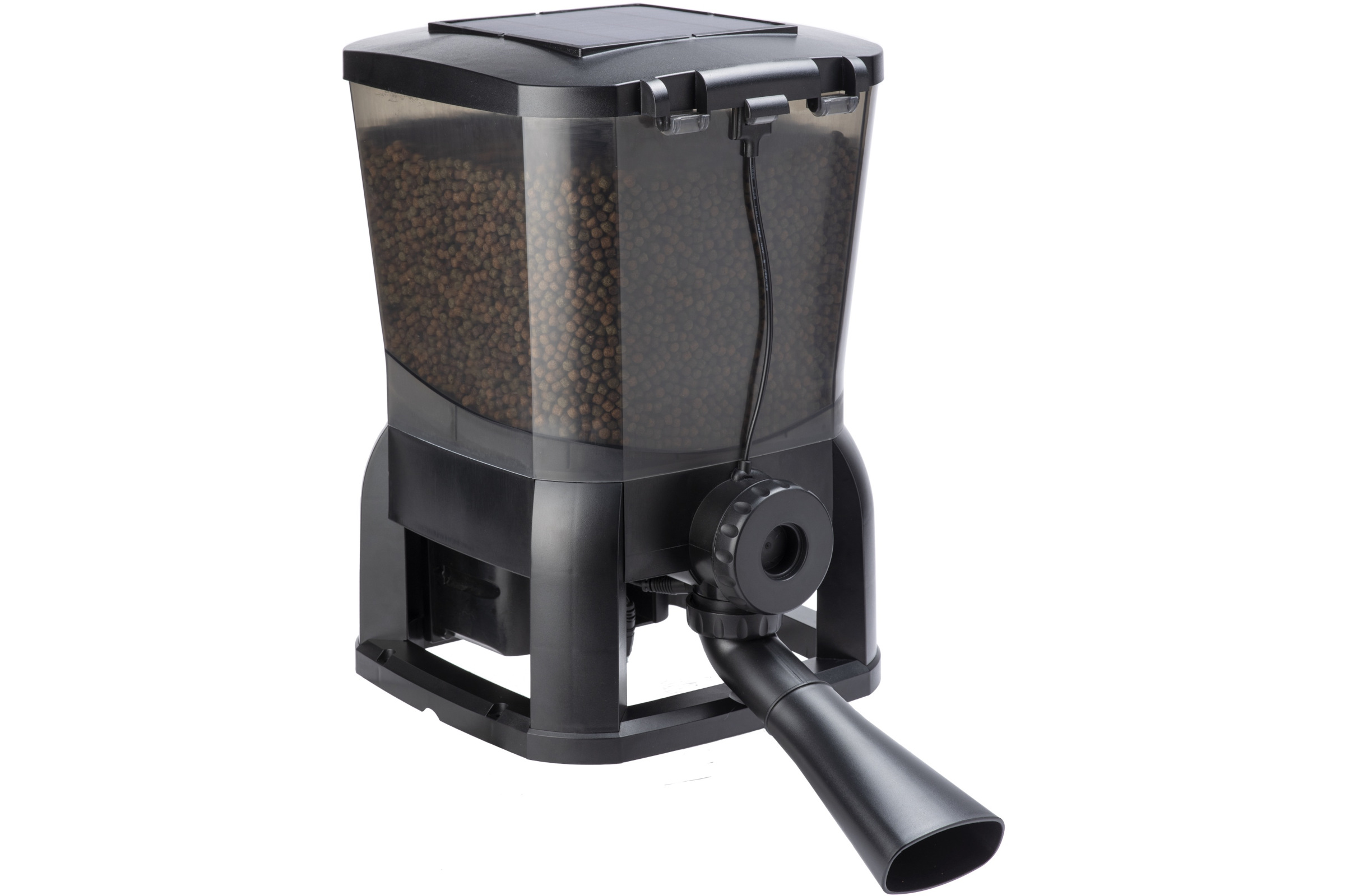 OSAGA Solar Futterautomat OFF10L mit 10L Futterbehälter, Solarzelle oben und Ausgabetrichter – automatischer, planbarer Teichfutterspender für Koi, Goldfische und andere Teichbewohner