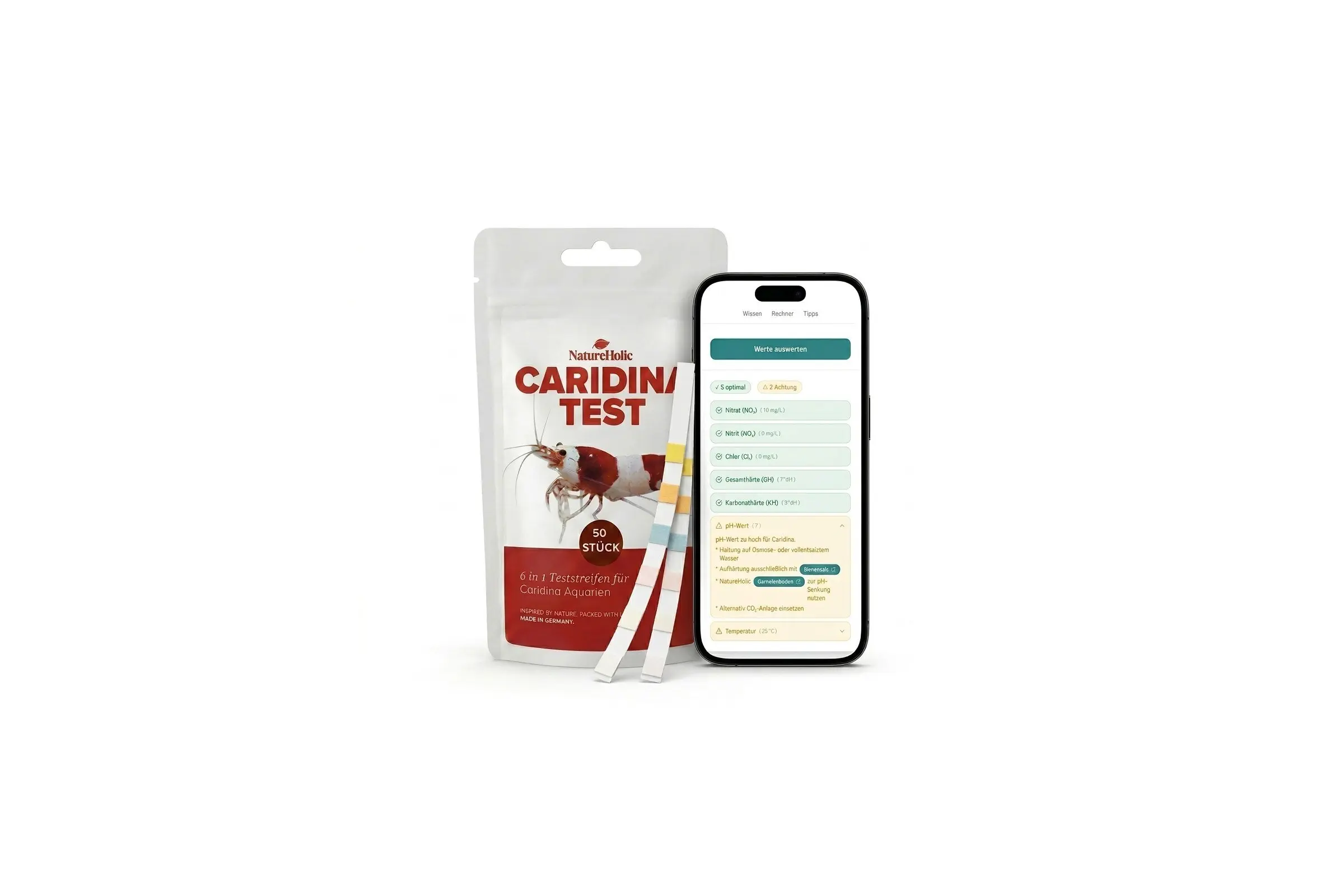 NatureHolic Caridina Test Kit – Wassertest für Weichwasser-Garnelen – 50 Tests