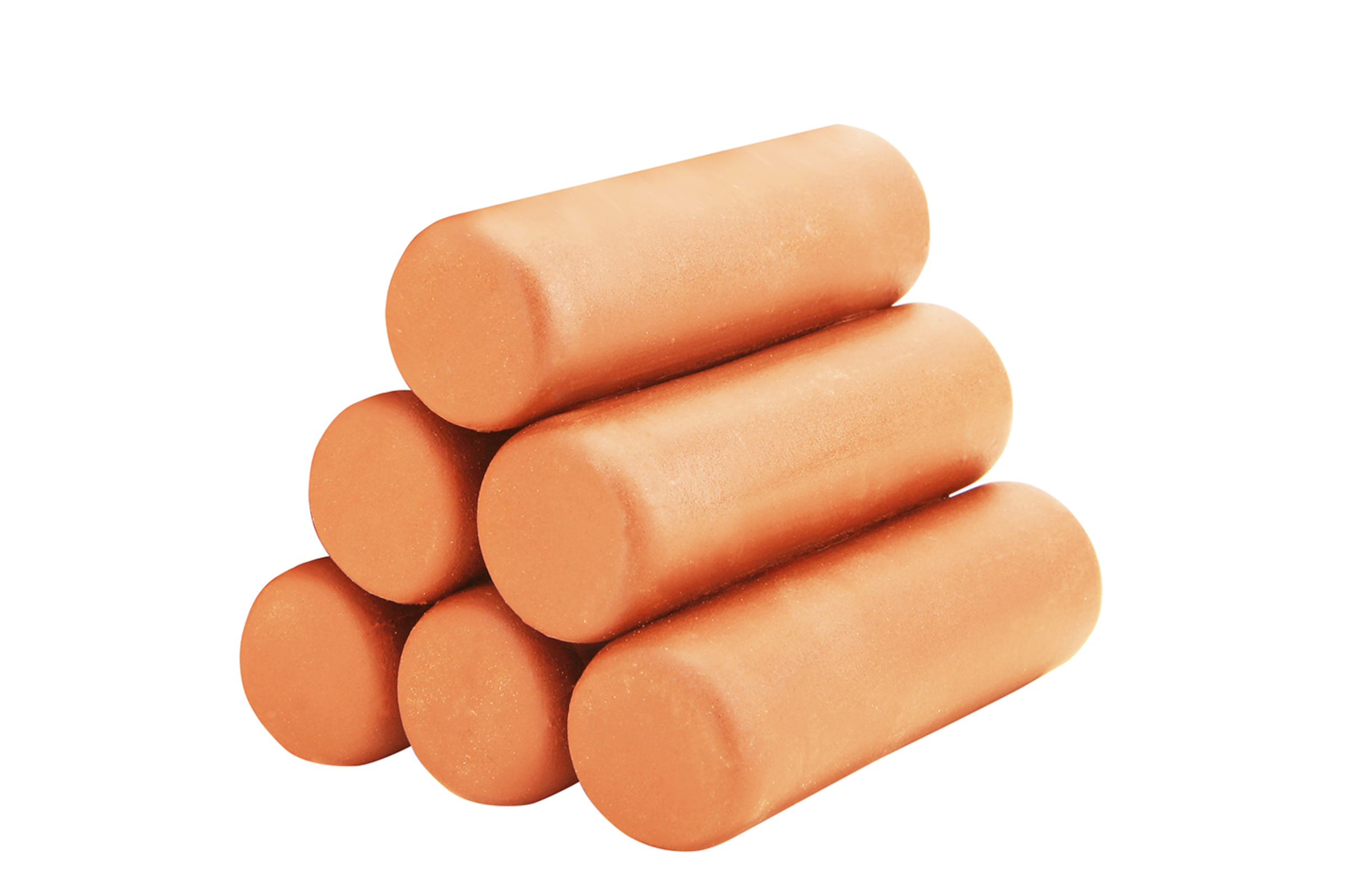 Sechs orange zylindrische Schaumstoff-Ohrstöpsel gestapelt