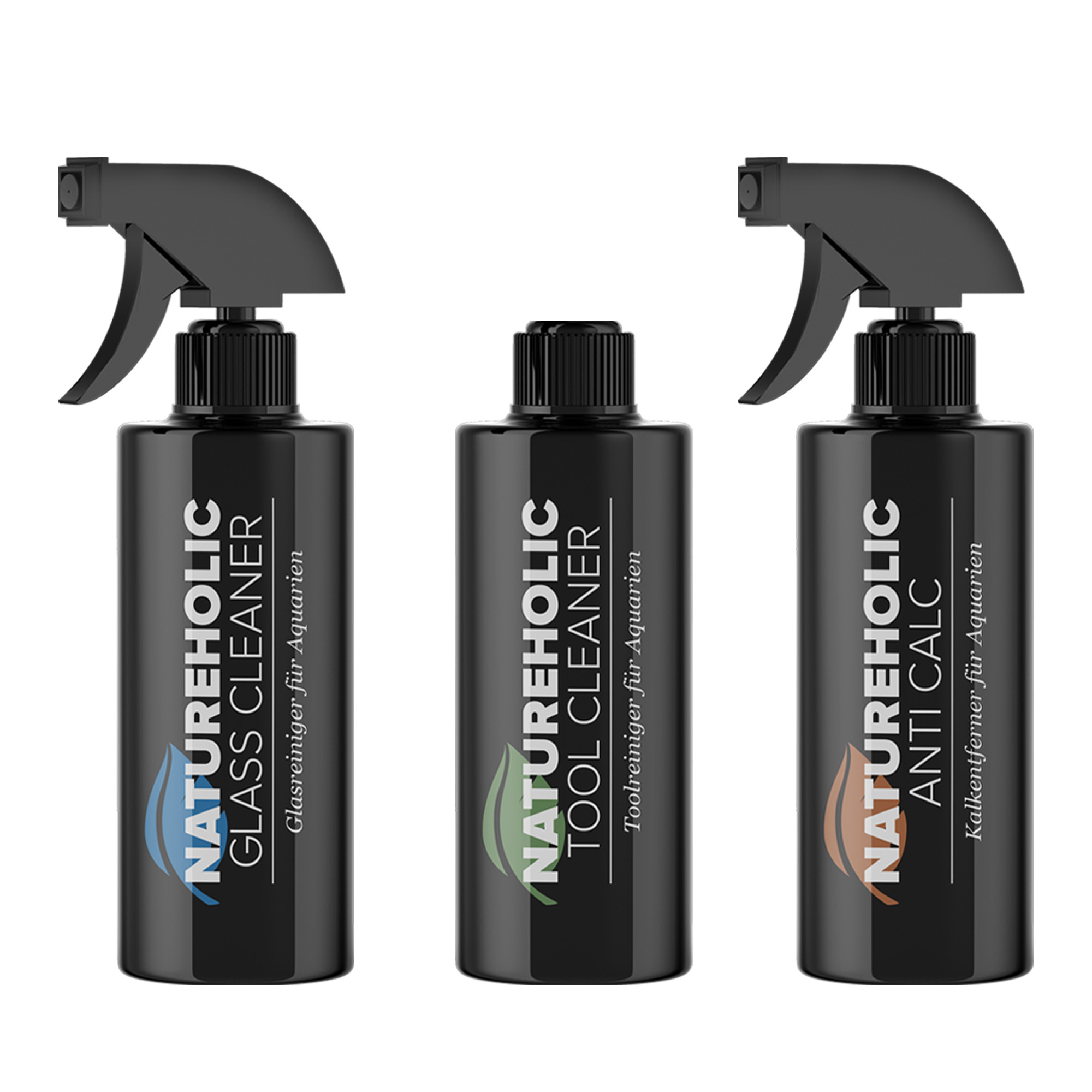 NatureHolic Aquarien Reinigungsset - 1x Kalkreiniger, 1x Glasreiniger & 1x Toolreiniger