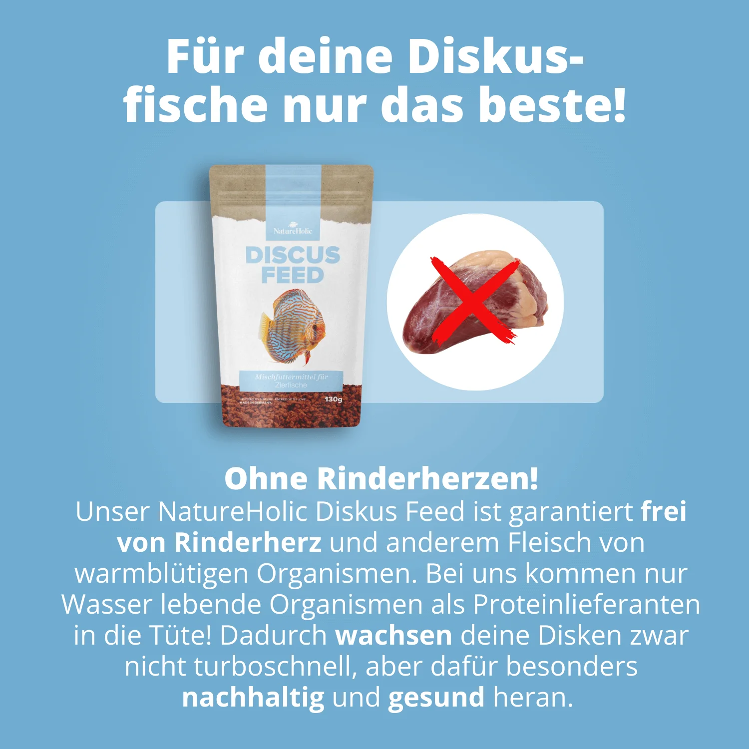 Packung Discus Feed mit rotem X über Rinderherz