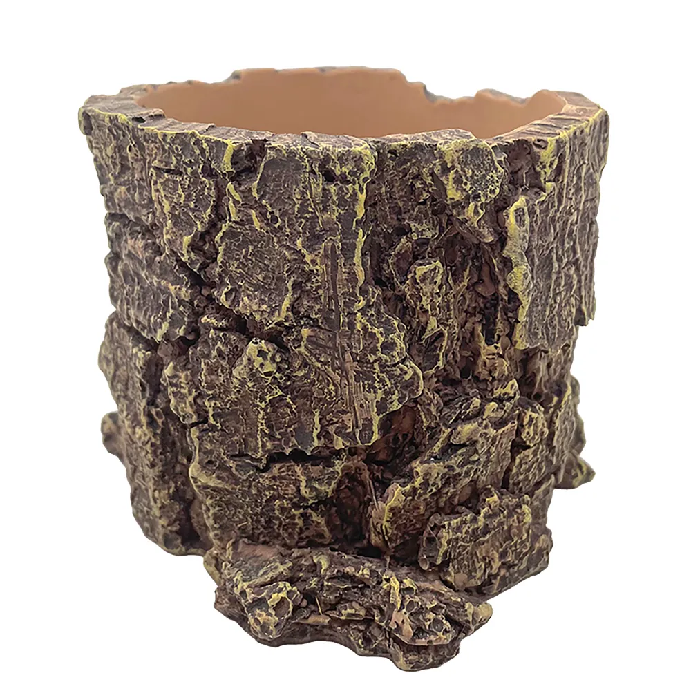 Hobby Forest Stump Pflanztopf und Trinkschale aus wasserneutralem Polyresin in Baumstumpf-Optik, 14 x 12,5 x 10 cm, als Pflanzgefäß oder Wasserstelle fürs Terrarium