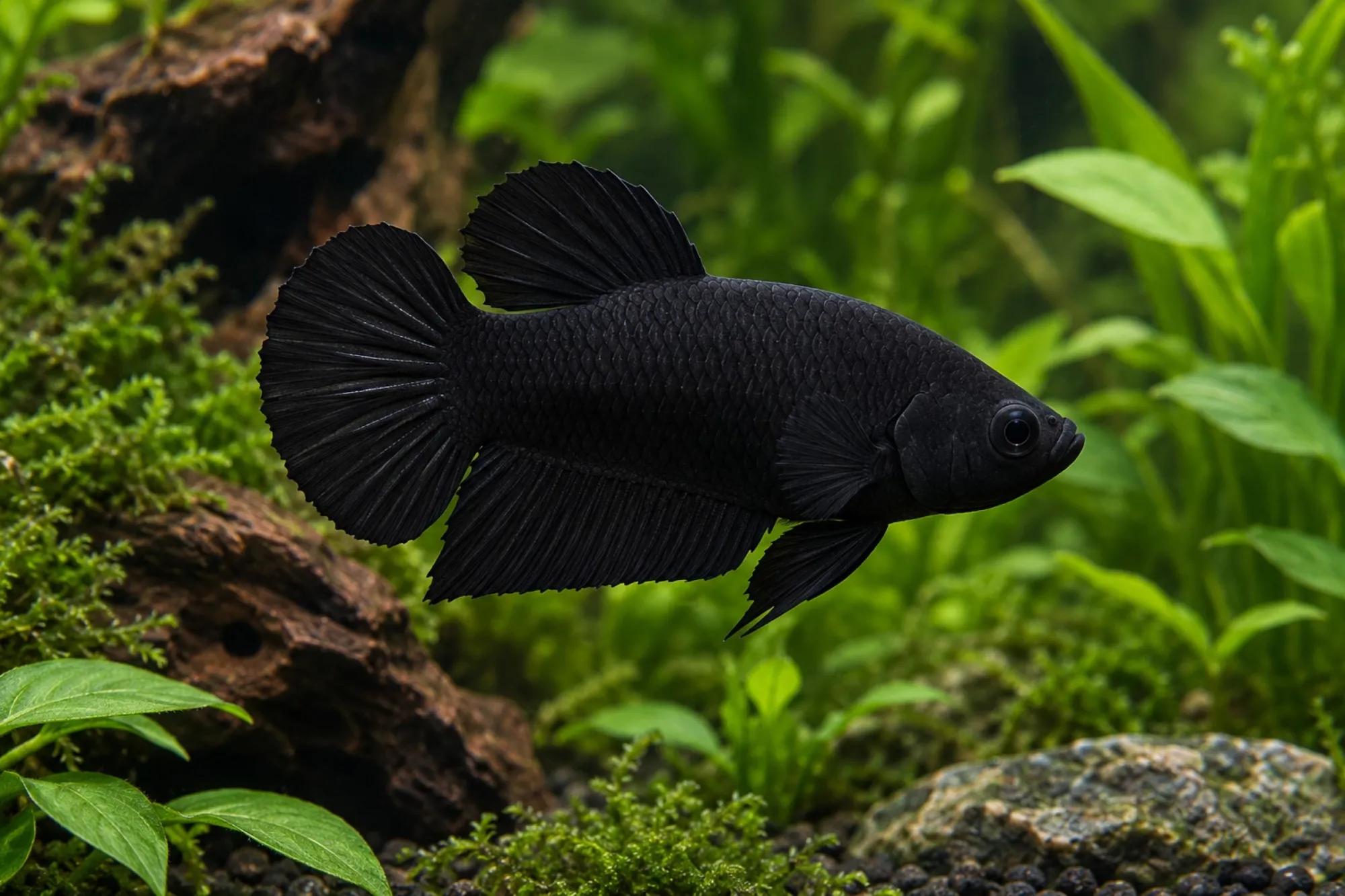 Siamesischer Kampffisch Plakat „Super Black“, Männchen, Betta splendens
