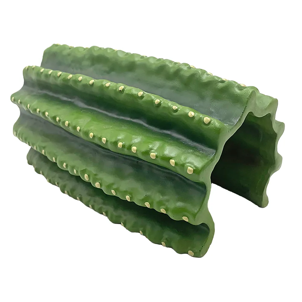 Hobby Cactus Tube 2 – grüne Kaktusröhre aus Polyresin, offenes Versteck und Kletterhilfe für Terrarium, 18,5 x 11 x 9,5 cm