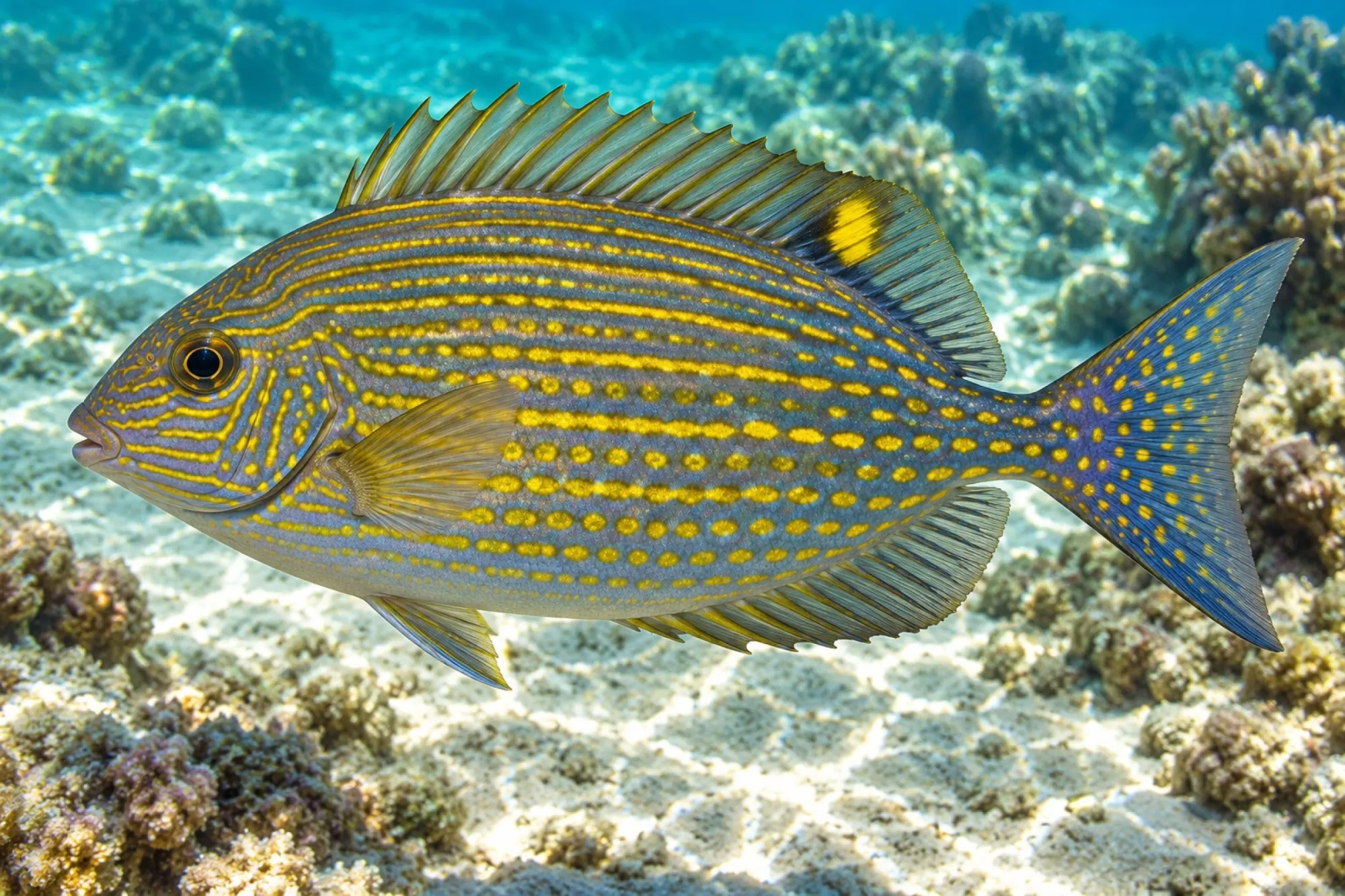 Goldfleck-Kaninchenfisch Nachzucht, Siganus lineatus