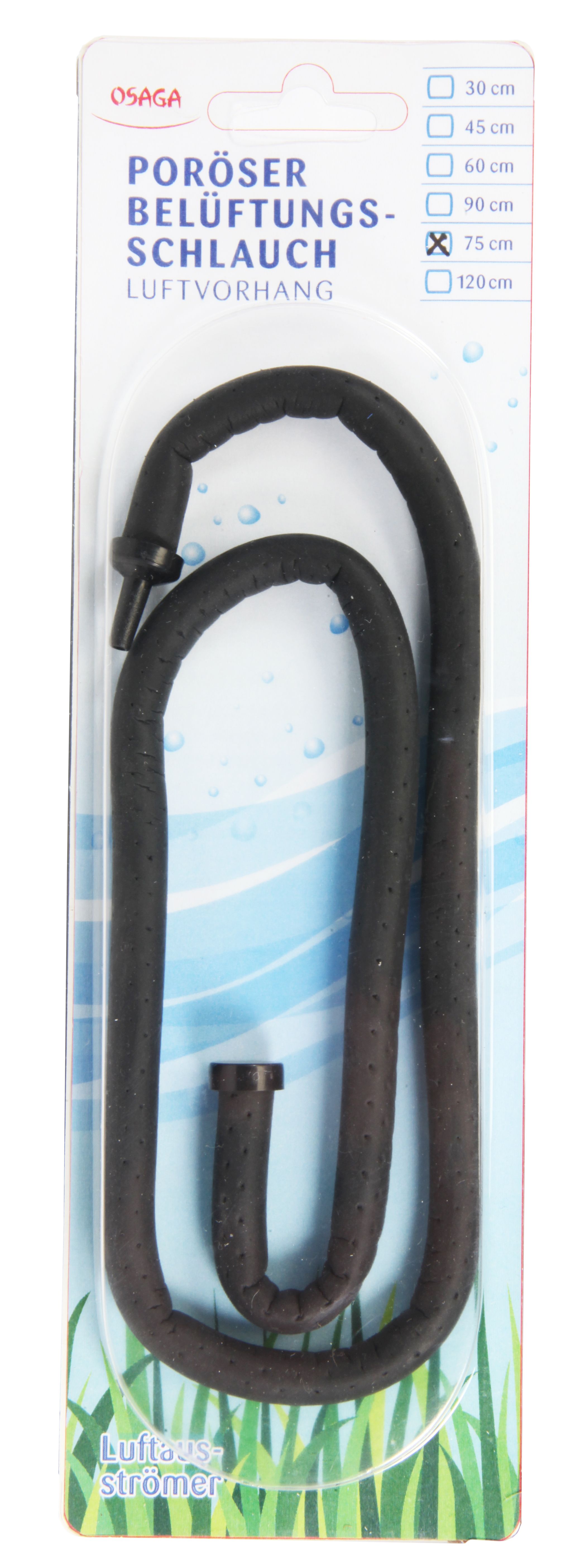 OSAGA poröser Belüftungsschlauch / Luftvorhang, 75 cm, feinporiger schwarzer Schlauch zur gleichmäßigen Belüftung von Aquarien für ruhige, breite Luftblasenlinie