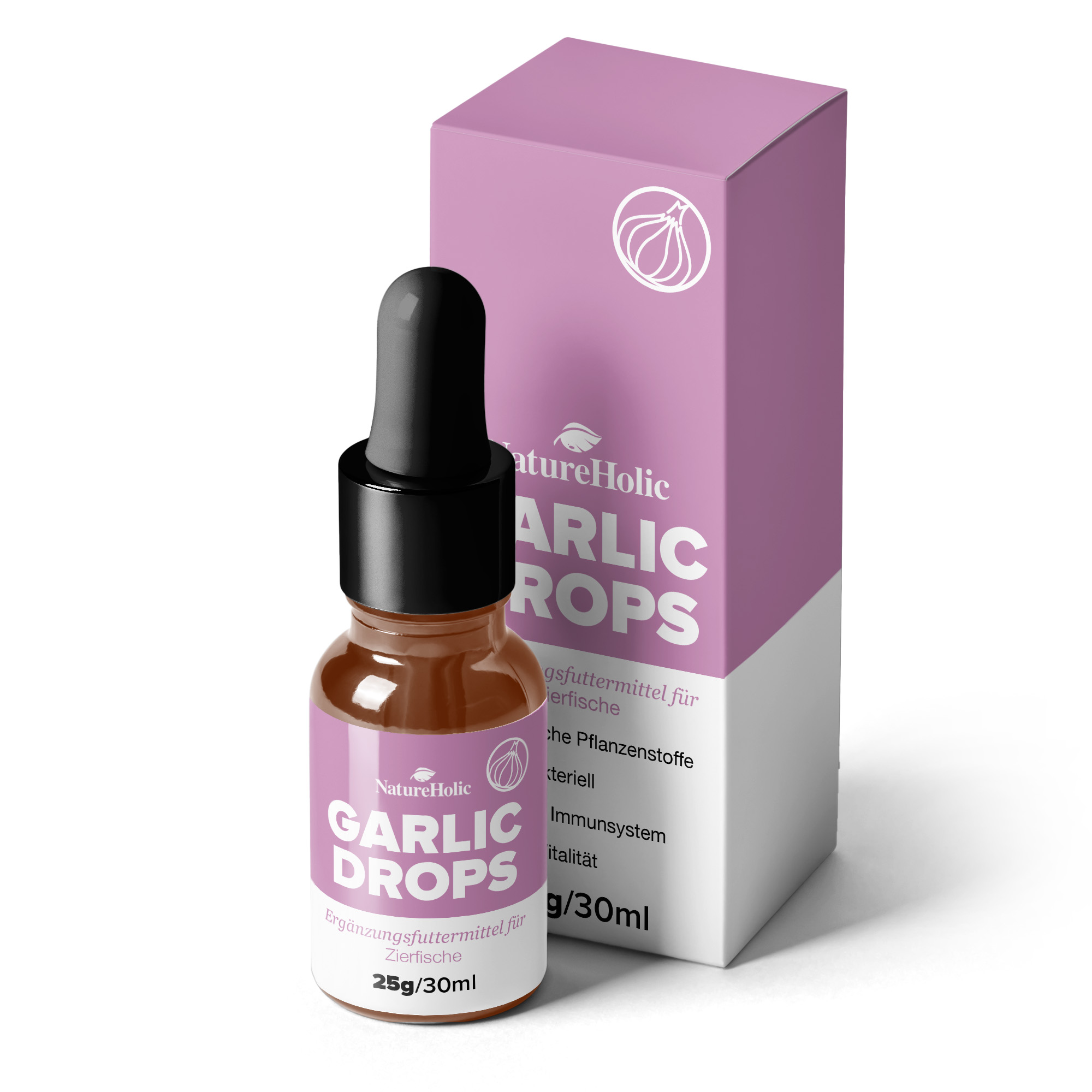 NatureHolic Garlic Drops, Fischfutter Zusatz für ein starkes Immunsystem, 30 ml