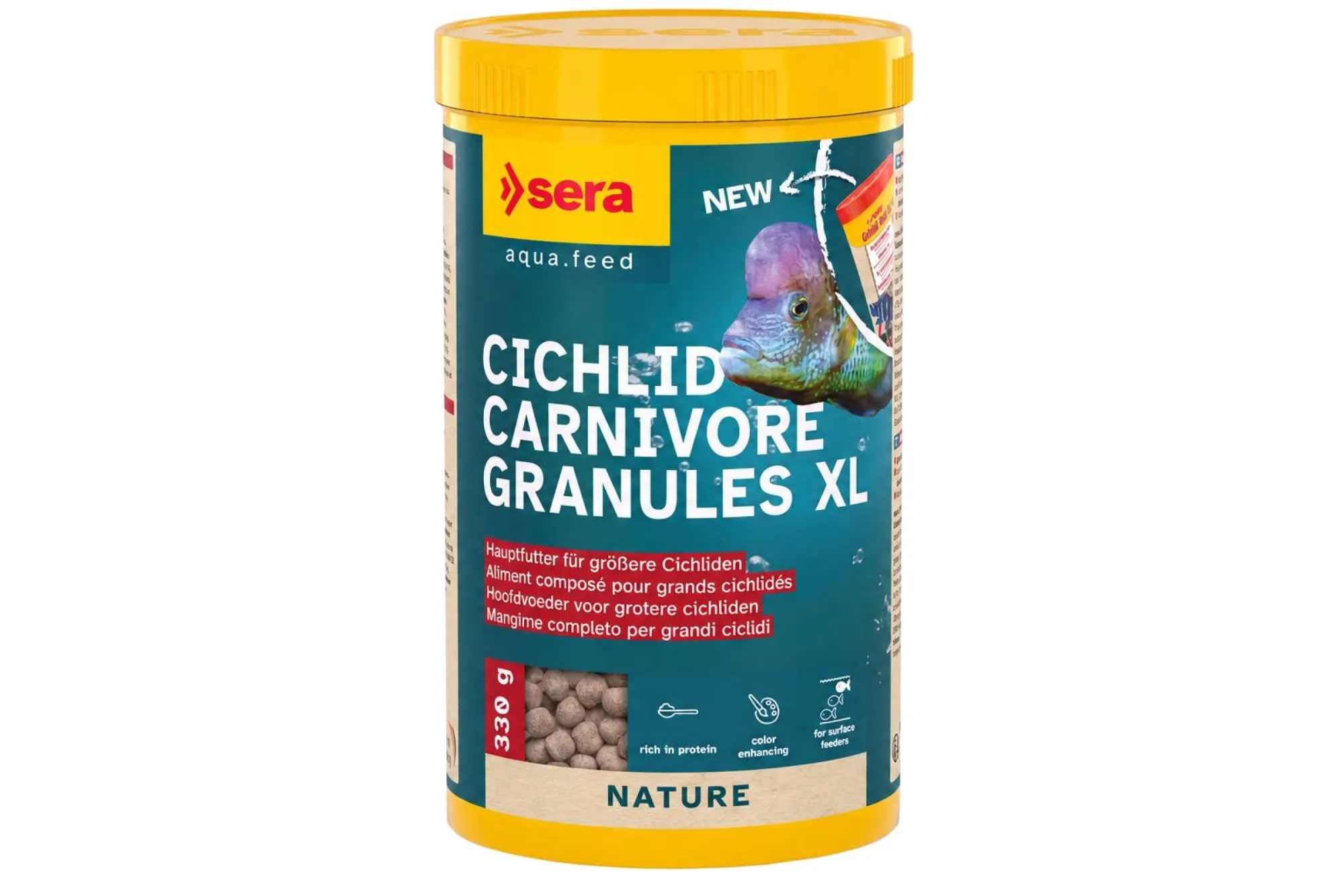 sera Cichlid Carnivore Granules XL 1000 ml (330 g) – KI-generierte Abbildung aus Produktreferenz
