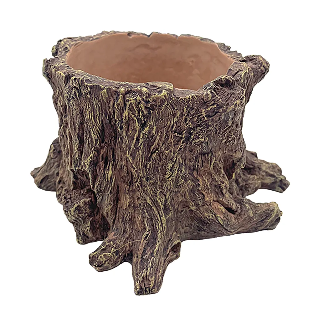 Hobby Wildwood Stump: Pflanztopf und Wasserstelle in realistischer Holzoptik für Terrarien, 15×14,5×9 cm – Polyresin-Baumstumpf, mit Drainageloch als Pflanztopf oder nach Abdichtung als Trink-/Badeschale für Reptilien und Amphibien