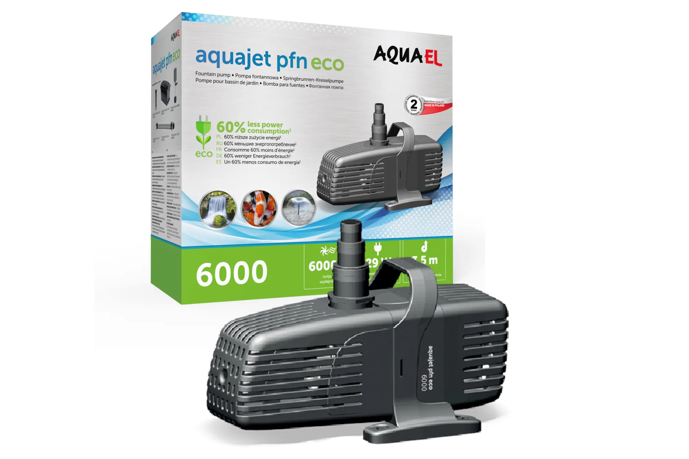 Aquael Teichpumpe AquaJet PFN ECO 6000, Springbrunnen-Kreiselpumpe 