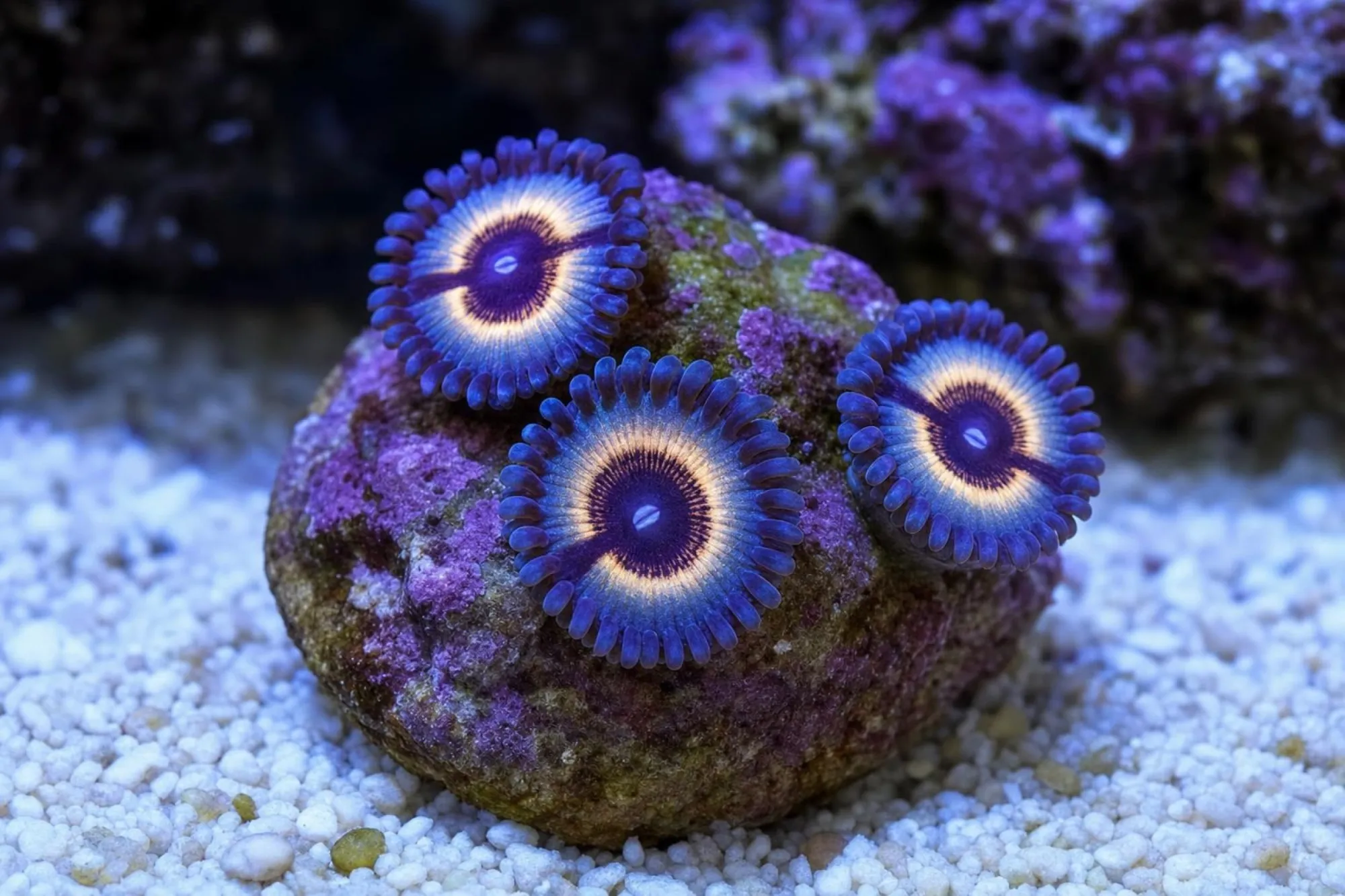 Krustenanemone „Sonic Flare“ (Nachzucht), Zoanthus spec., ca. 8–12 Polypen