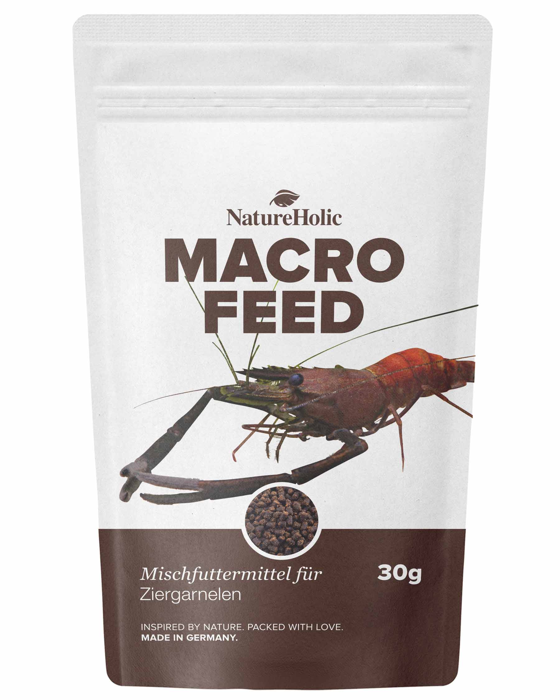 NatureHolic Macrofeed, Großarmgarnelen Futter, 30 g