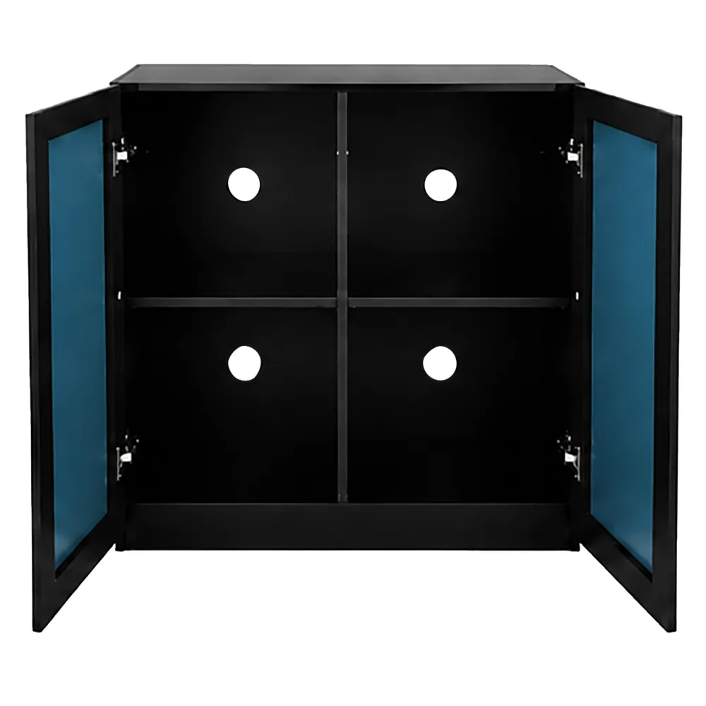 Offener schwarzer Hobby Terra Fix & Easy Stand 90 Unterschrank (91,4 × 45,7 × 90 cm) aus FSC®-Holz, mittige Trennwand und Regalboden, vier Kabeldurchführungen, passende Lösung für Terra Fix & Easy Terrarien