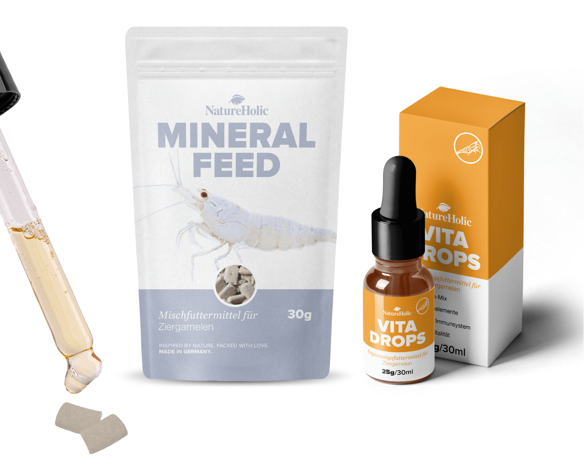 NatureHolic Garnelenfutter Set, Mineralfeed & Vita Drops, Mineral-& Vitaminversorgung