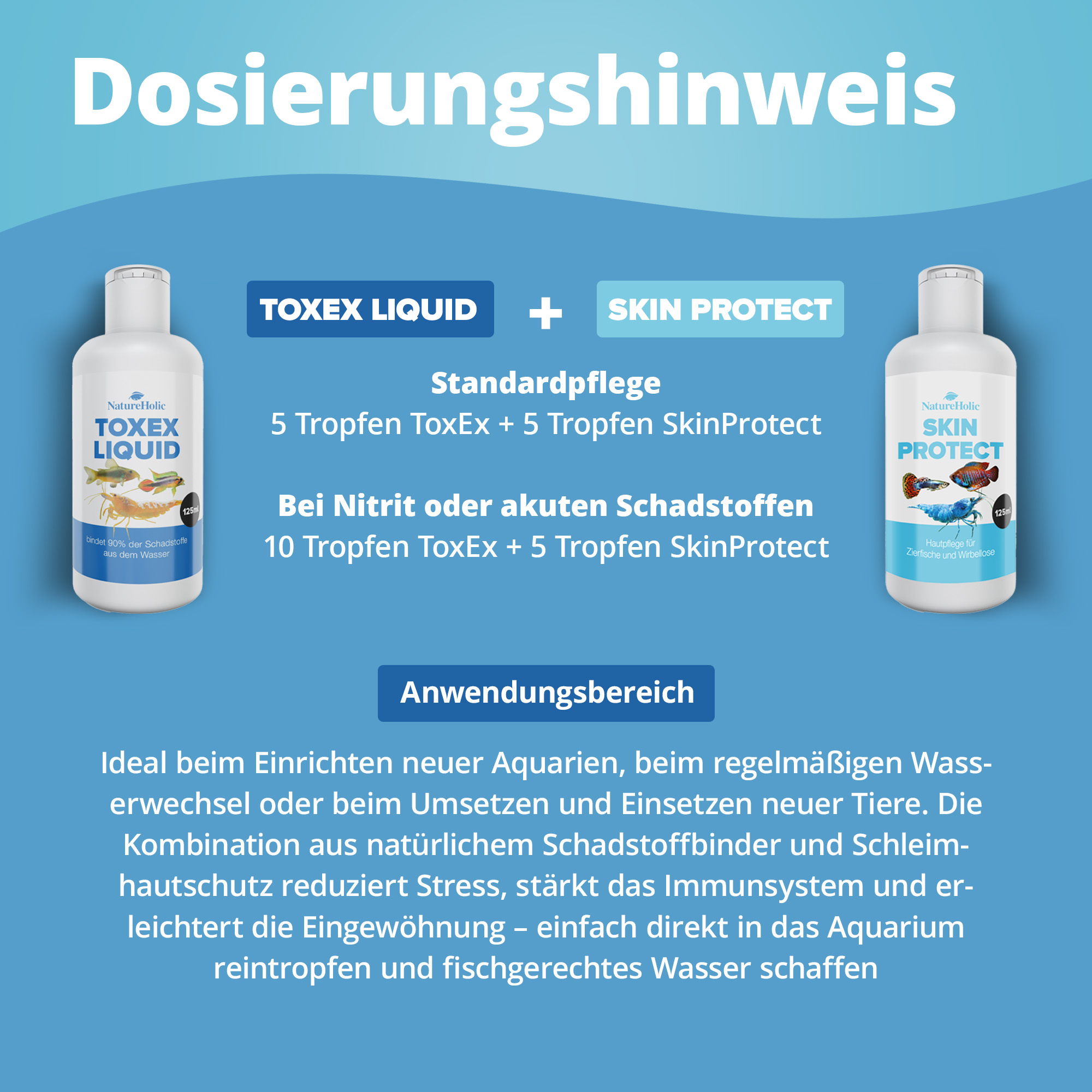 ToxEx Liquid und Skin Protect Flaschen mit Dosierhinweis