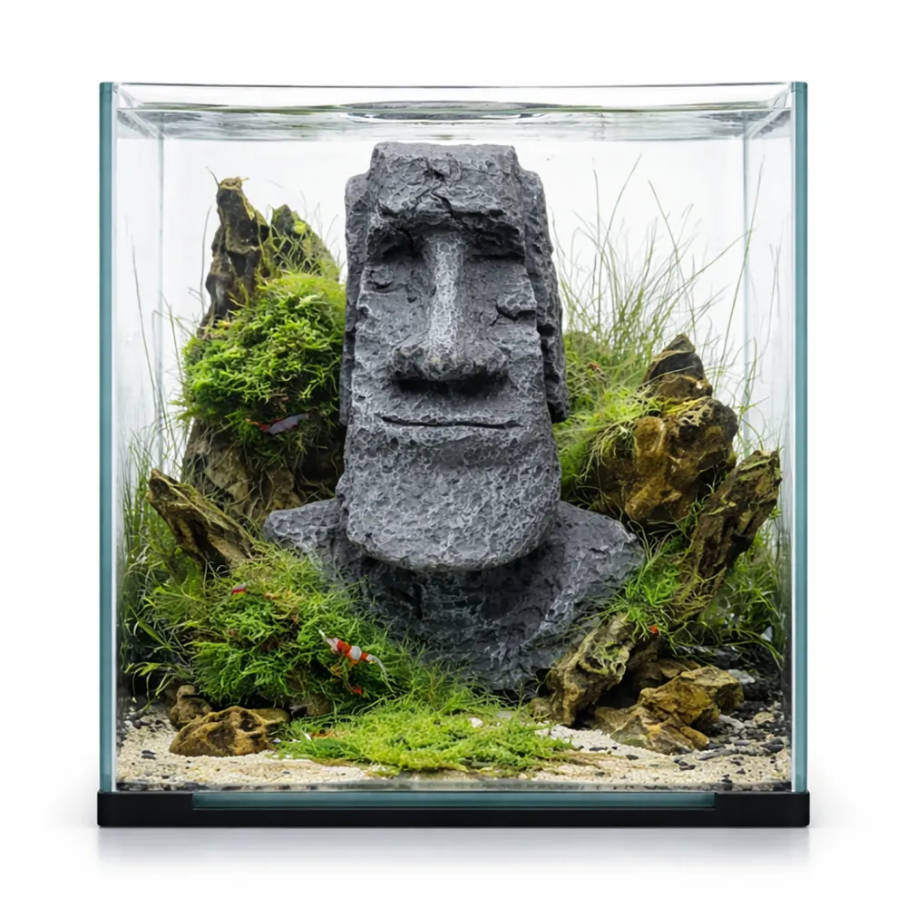 Hobby Moai Ora 2 Aquarium-Deko: Moai-Steinfigur aus wasserneutralem Polyresin mit innerer Höhle als Versteck für Fische, Garnelen und Reptilien, Maße 15 x 12 x 22 cm