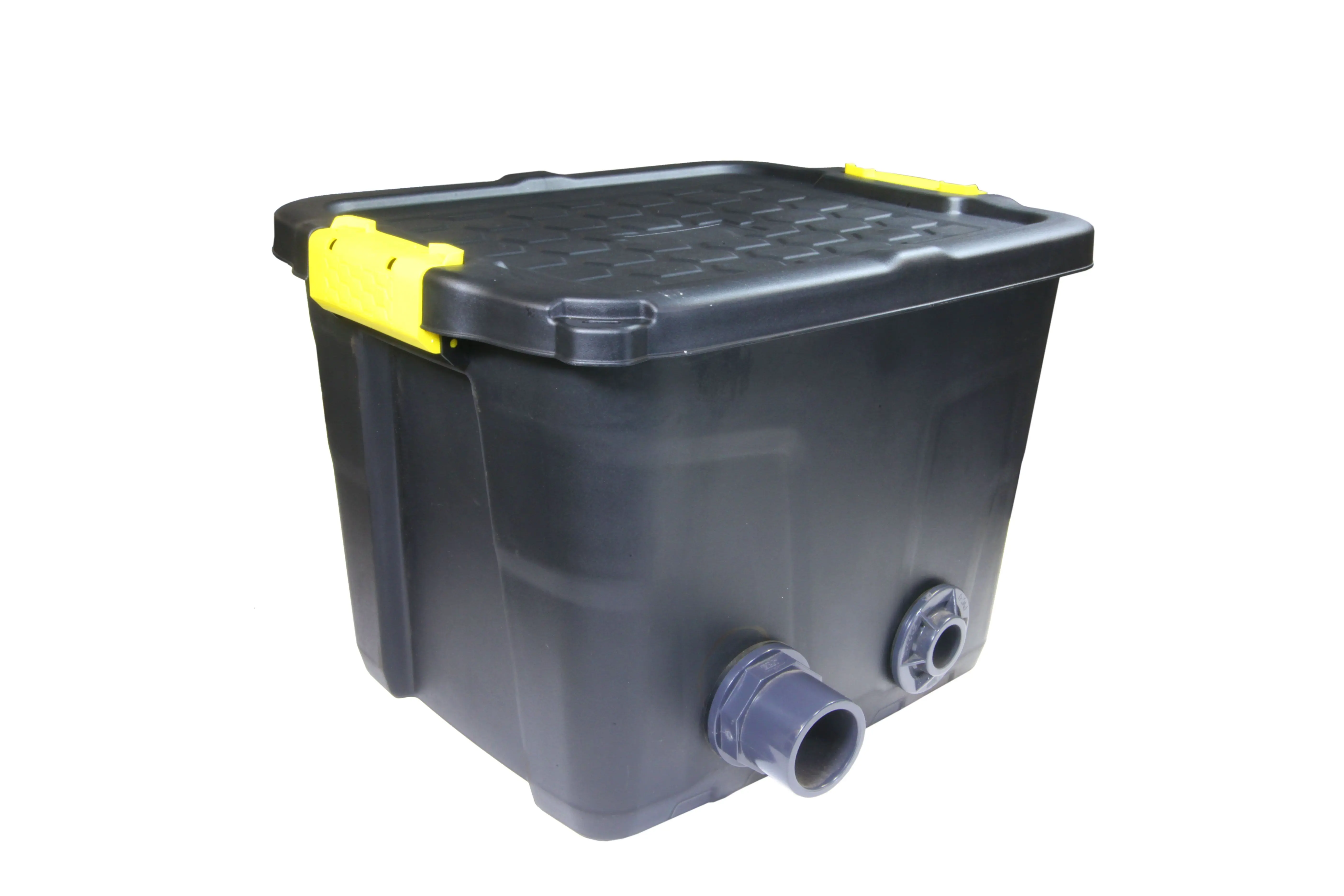 OSAGA Turbocleaner TC3 Abschäumer-Gehäuse in Schwarz mit gelben Verschlüssen und PVC-Anschlüssen, spezialisiertes Gerät zum Entfernen gelöster Belastungen für Teiche bis 40.000 Liter