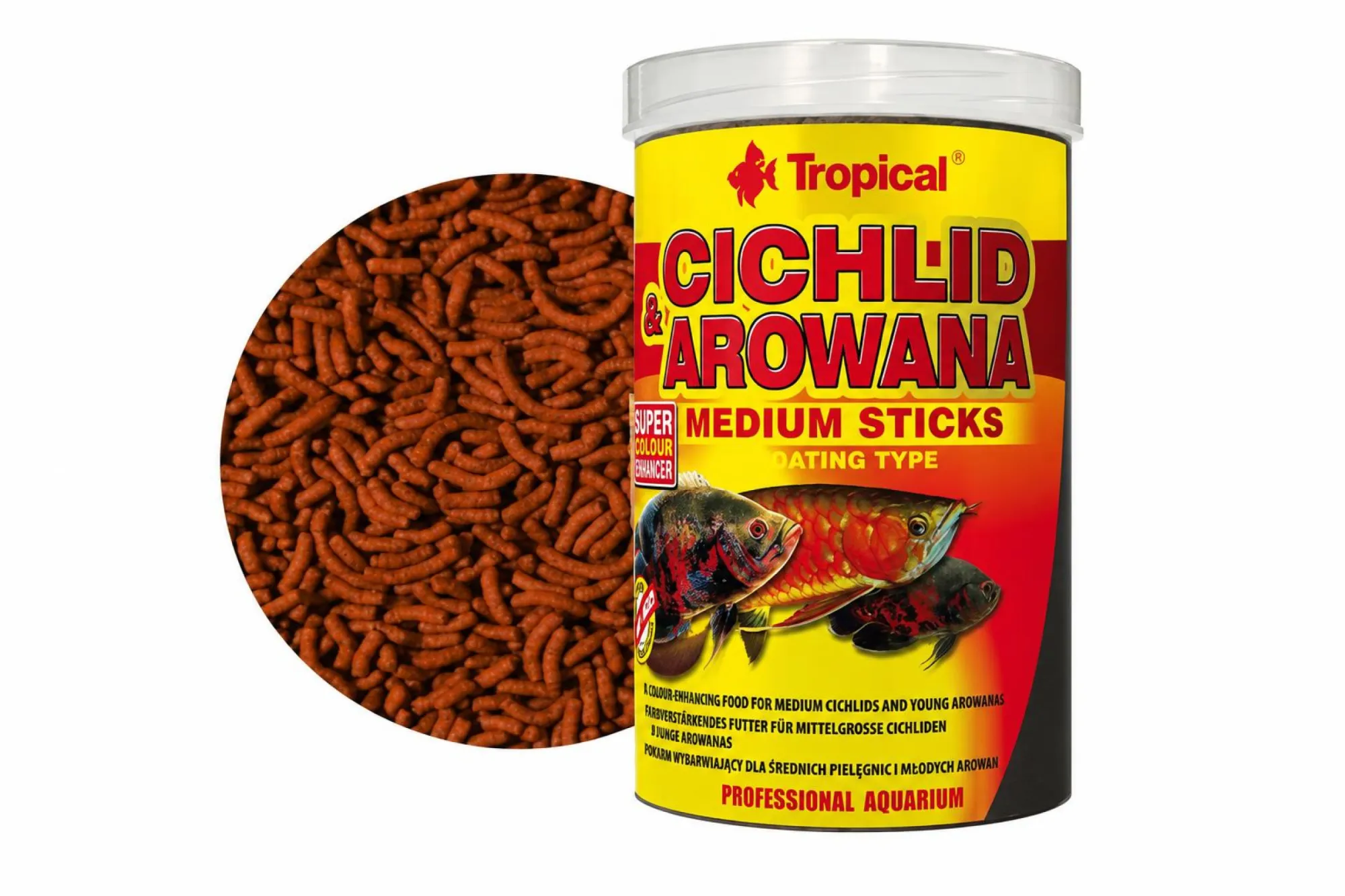 Tropical Cichlid & Arowana Medium Sticks 1000 ml – KI-generierte Abbildung aus Produktreferenz