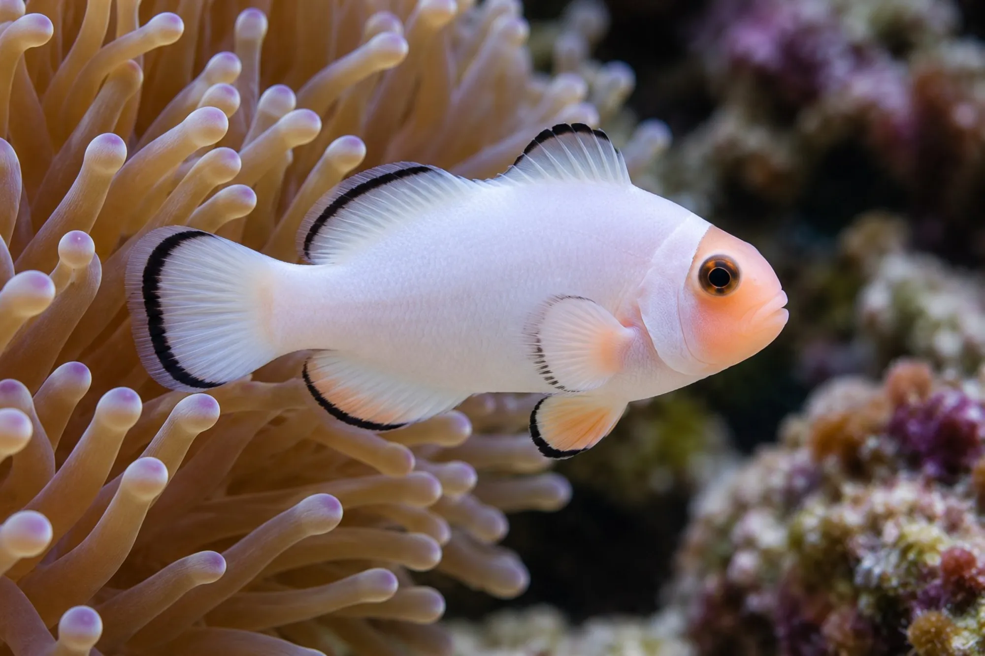 Ocellaris-Clownfisch „Platinum“ Nachzucht, Amphiprion ocellaris