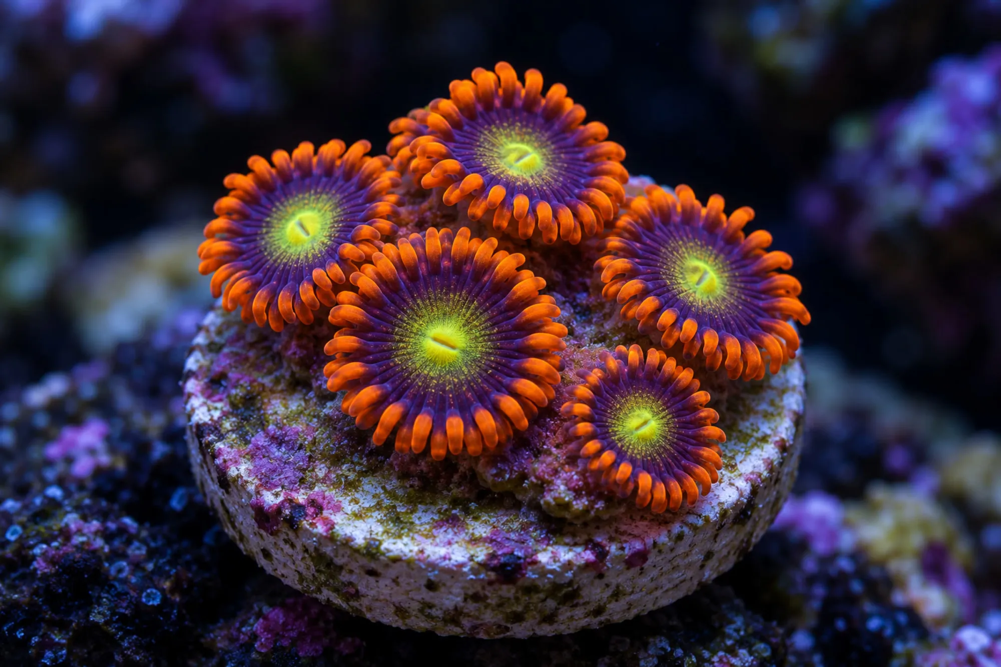 Krustenanemone „Mandarin Monster“ (Nachzucht), Zoanthus spec., ca. 4 - 6 Polypen